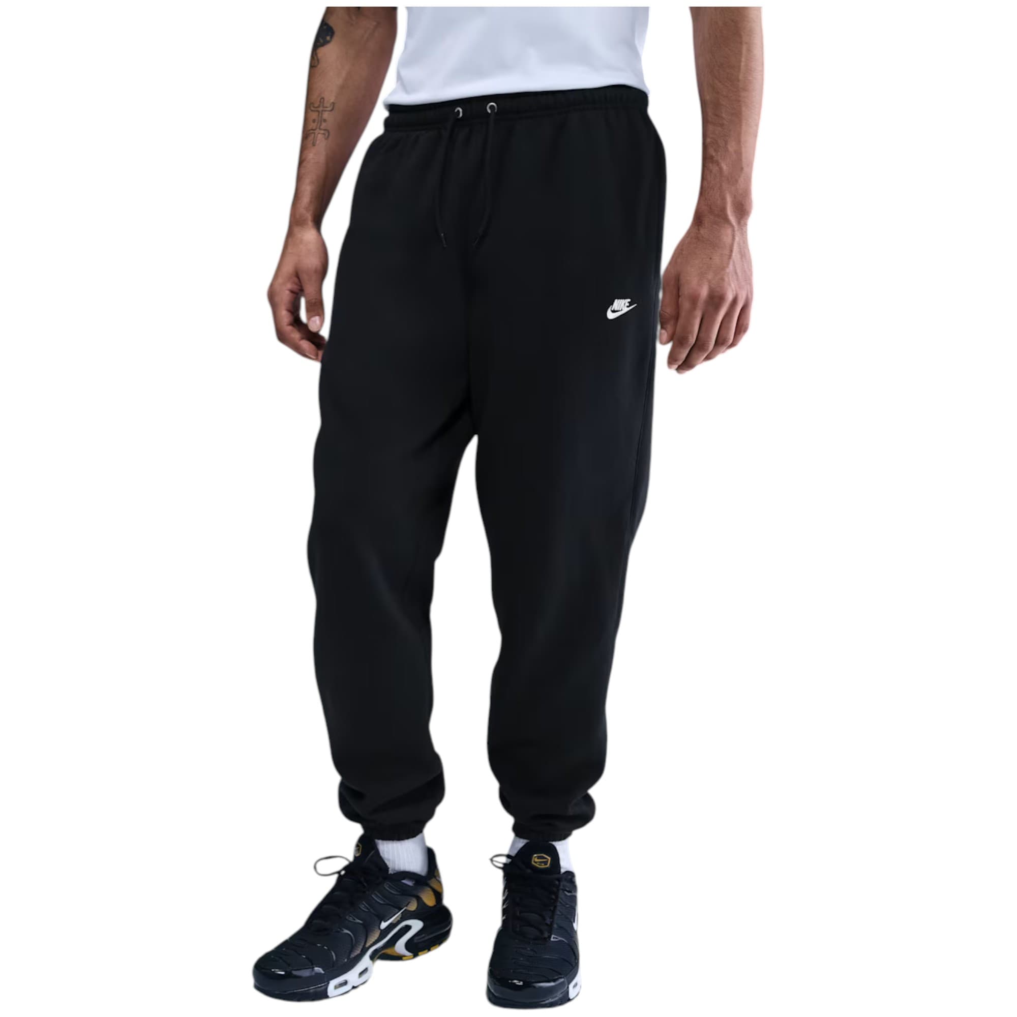 Nike Club FN3808 black mens joggers front view with tapered ankle