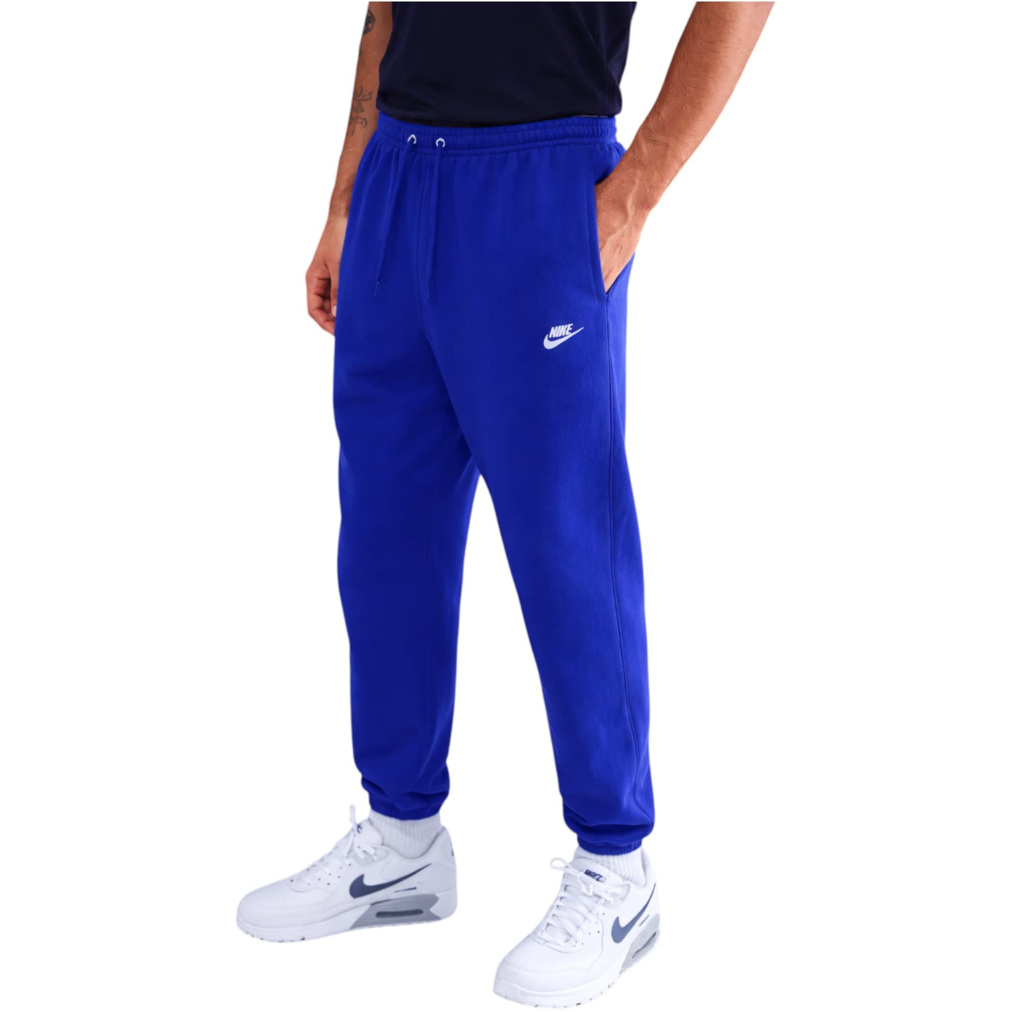 Nike Club FN3808 mens joggers in royal blue, front view with elastic waistband and drawcord