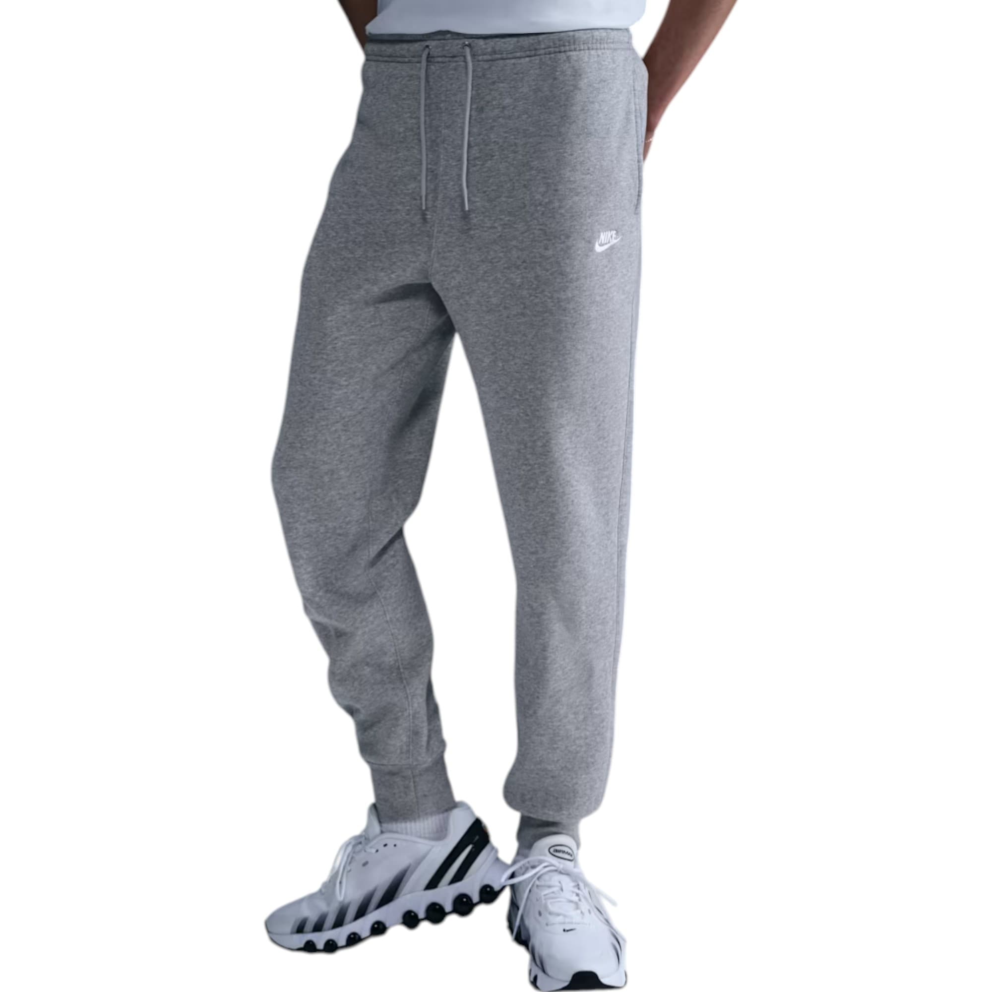 Nike Club men's grey jogger front view with embroidered Futura logo