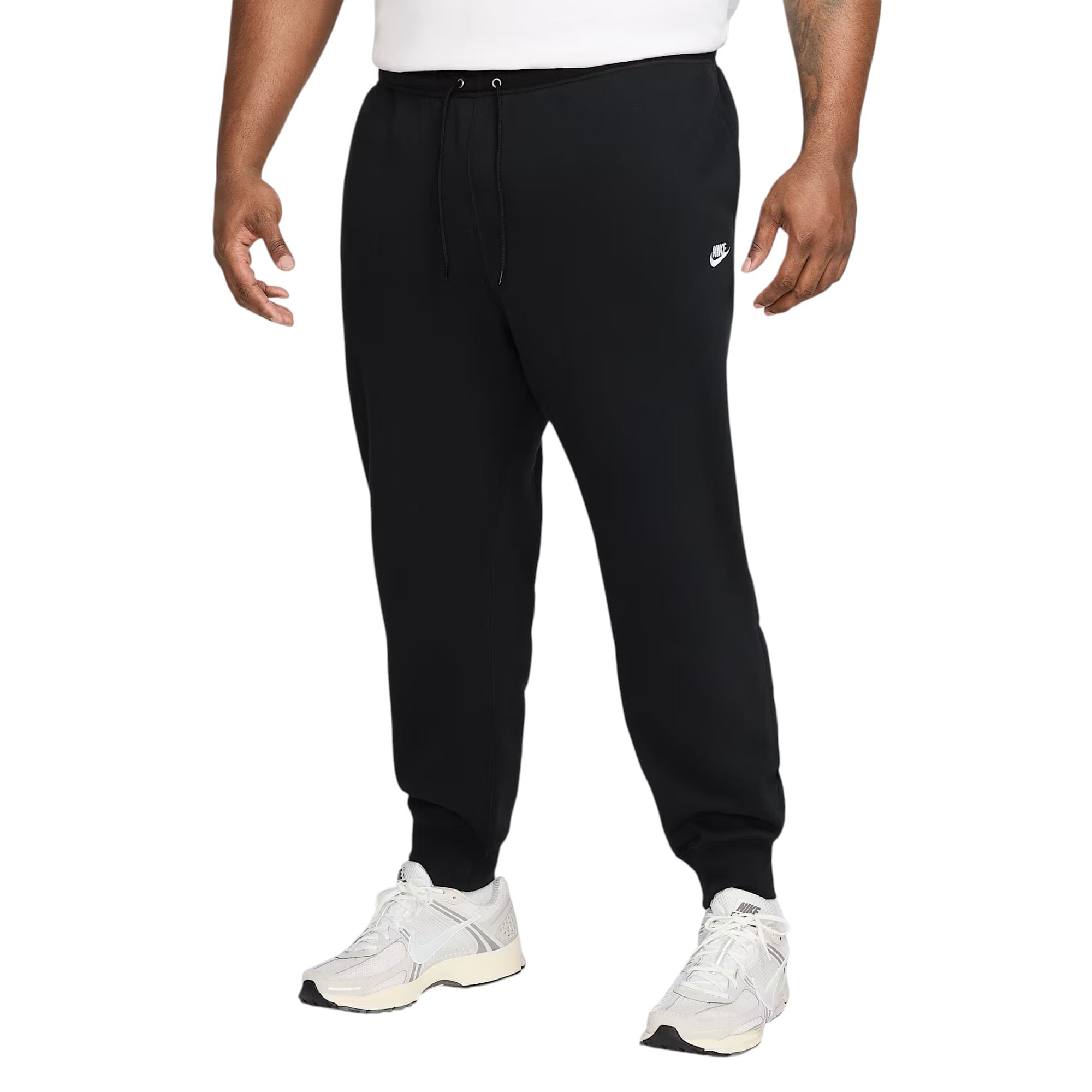 Nike Club black joggers front view, standard fit with elastic waist