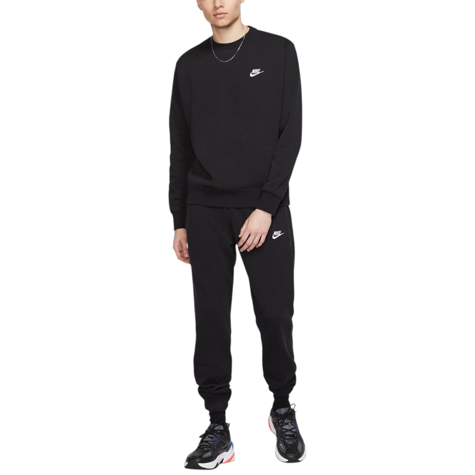 Nike Club black fleece tracksuit front view with embroidered logo