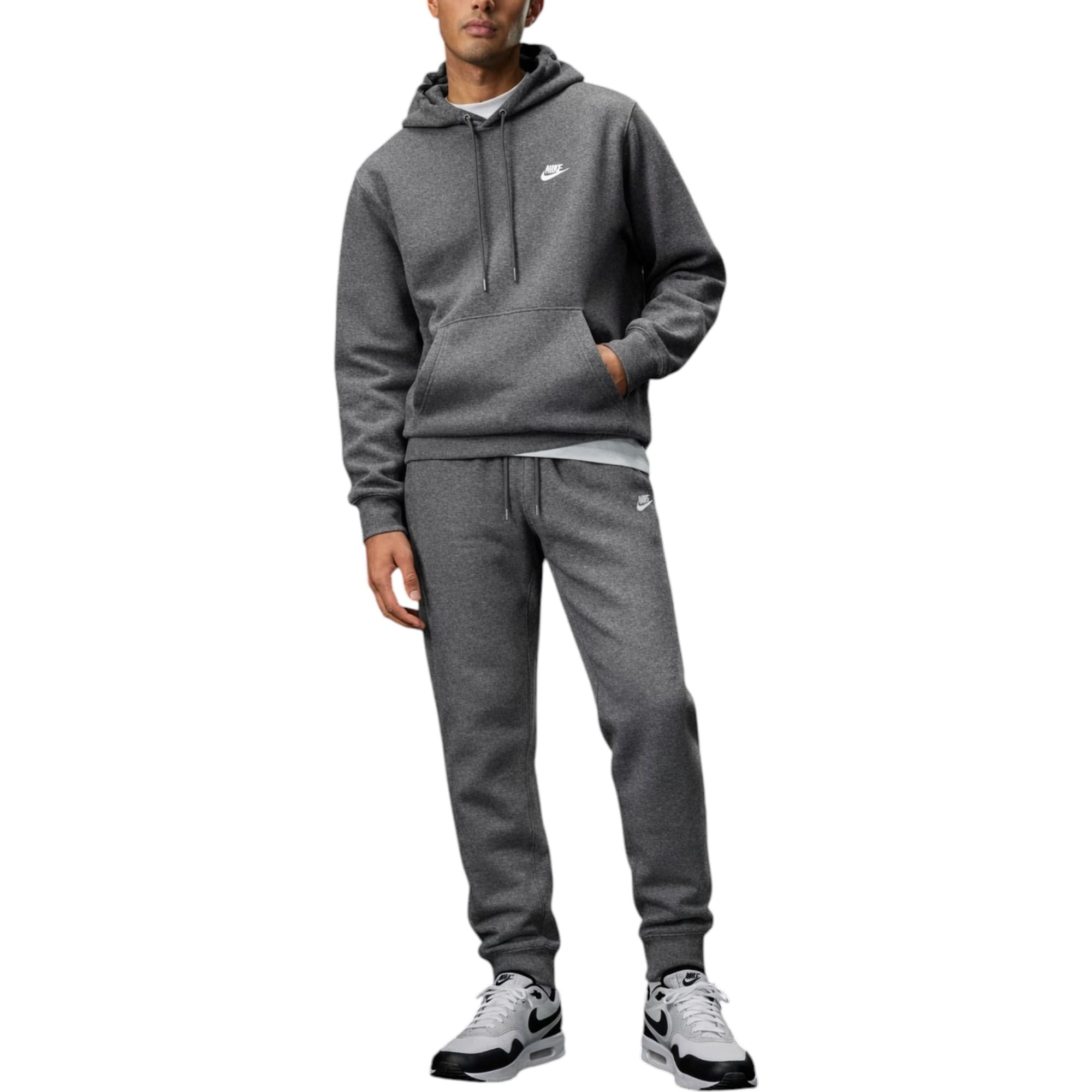 Nike Club men's charcoal tracksuit with embroidered Futura logo, front view