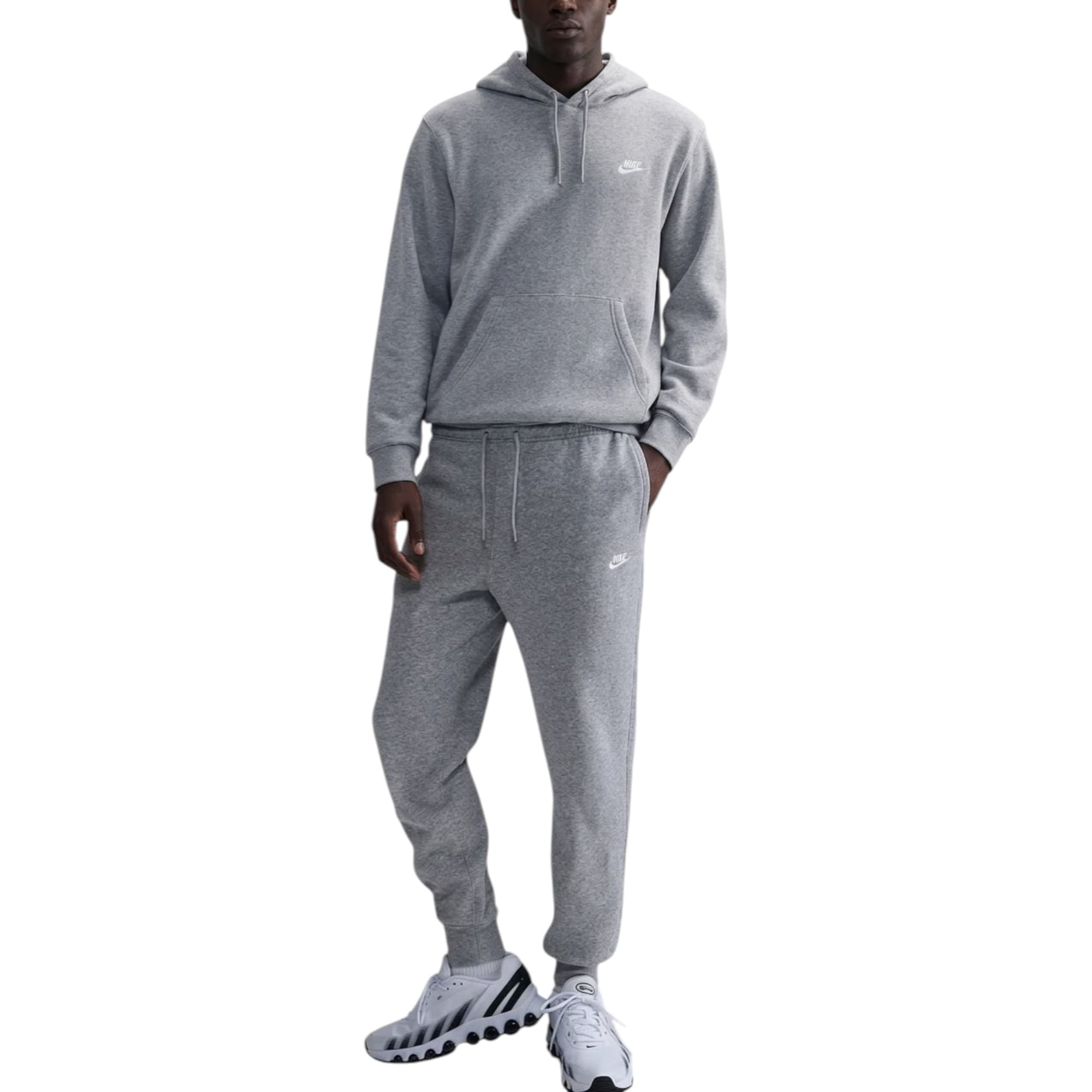Nike Club Men's Tracksuit in grey with embroidered Futura logo and double-layer hood, front view