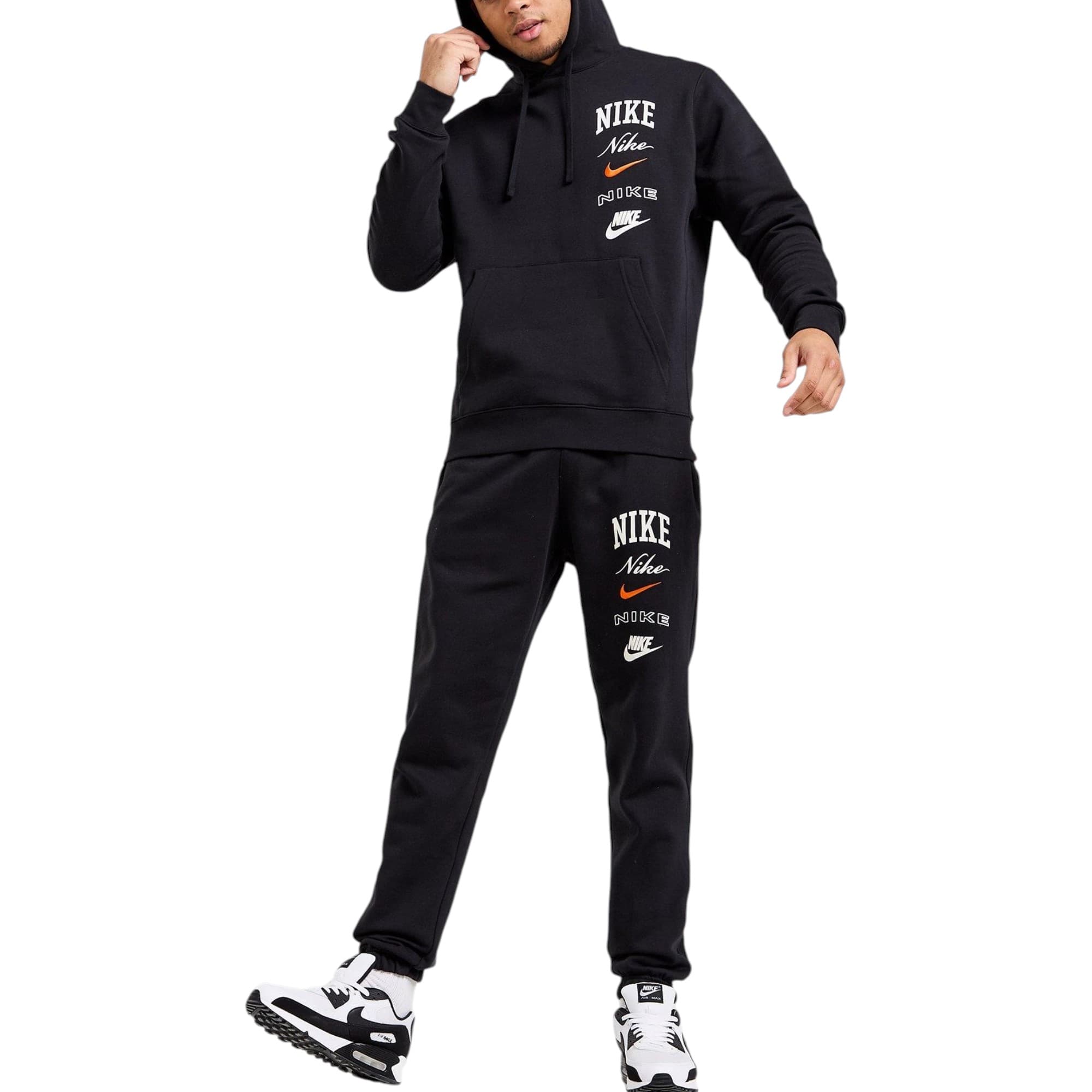 Nike Club FN2635-44 men's black tracksuit front view with Swoosh logo