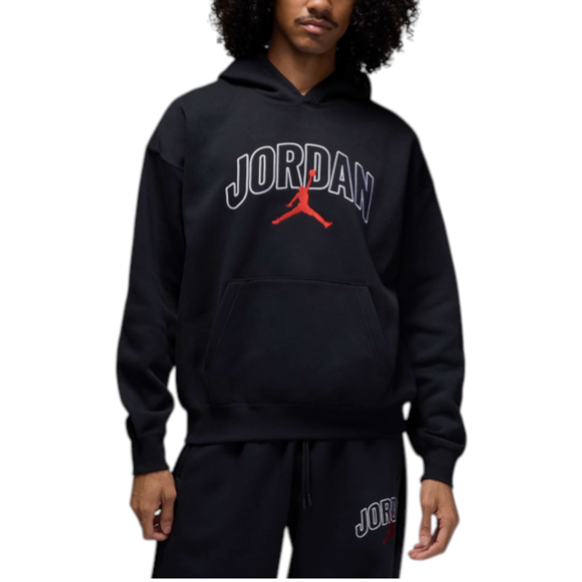 Nike Jordan Brooklyn black fleece pullover hoodie front view with Jumpman logo