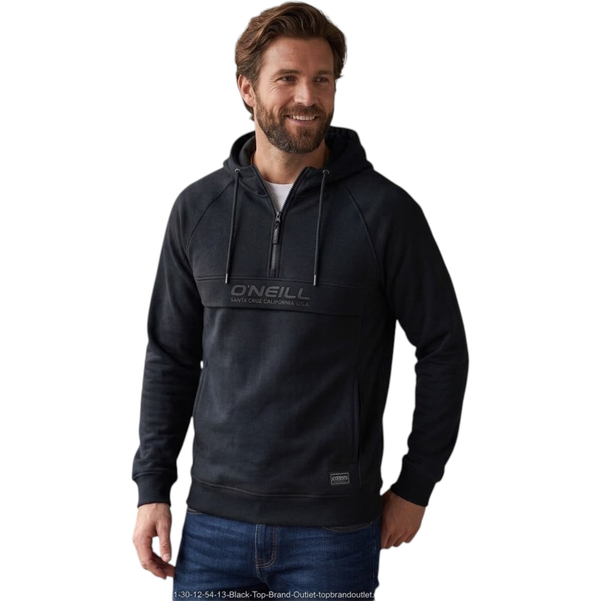 O'Neill black men's half-zip hoodie with rubber-print logo and Santa Cruz text on front