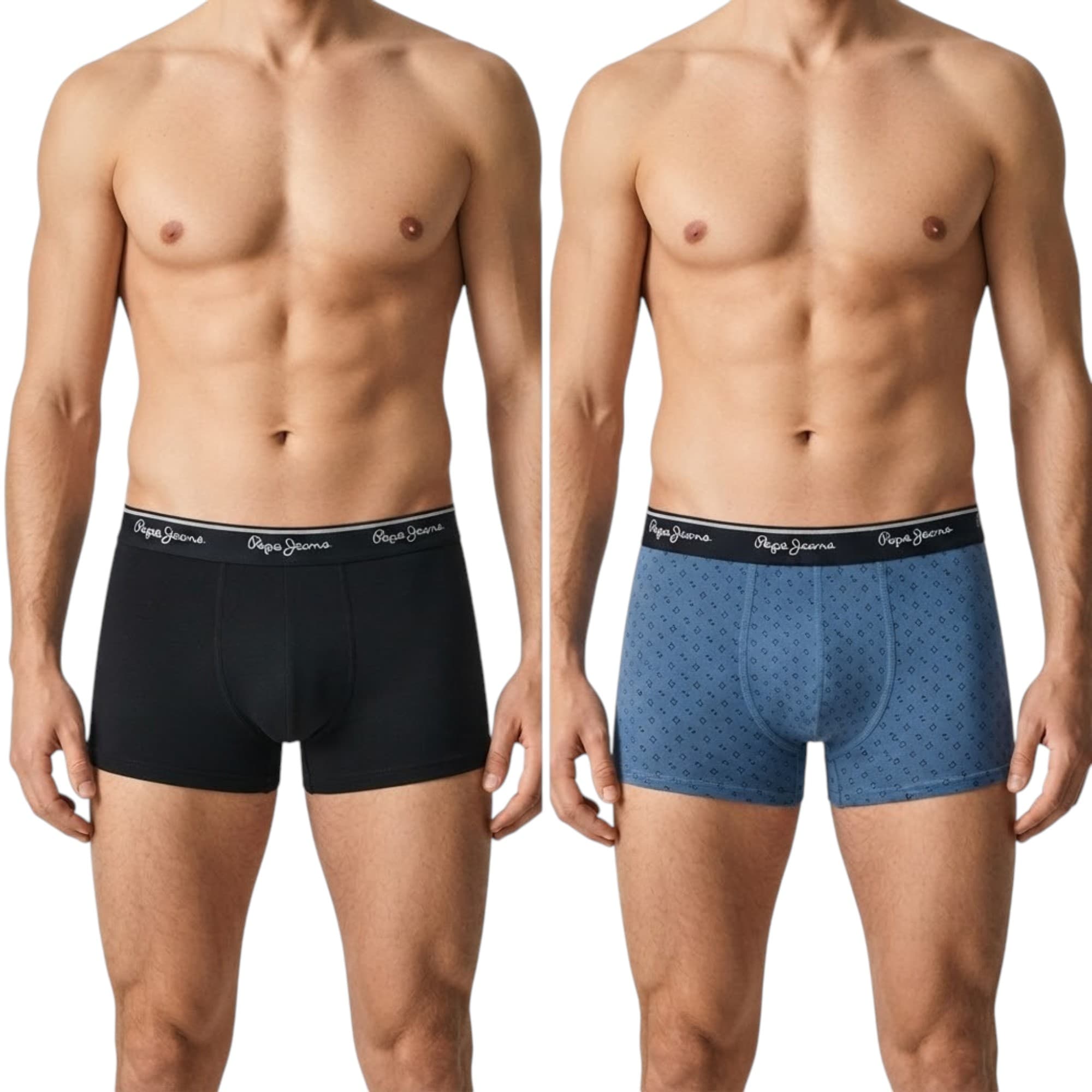 Pepe Jeans Men's Trunk Boxers 2 Pack in black and blue, front view
