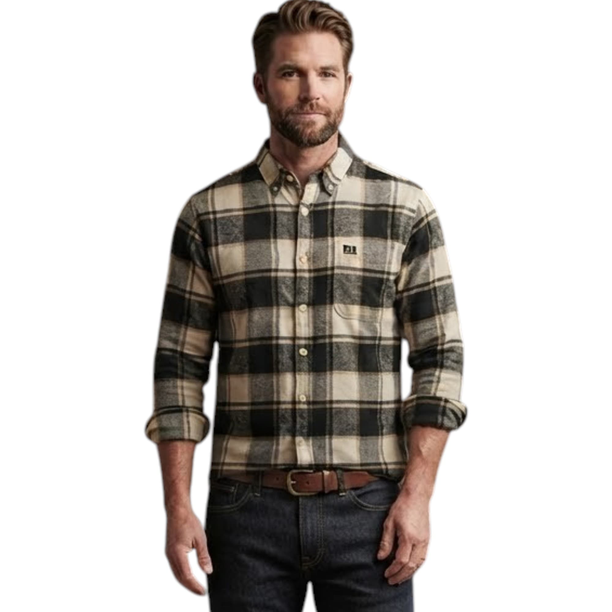 Realtree mens black flannel check shirt front view