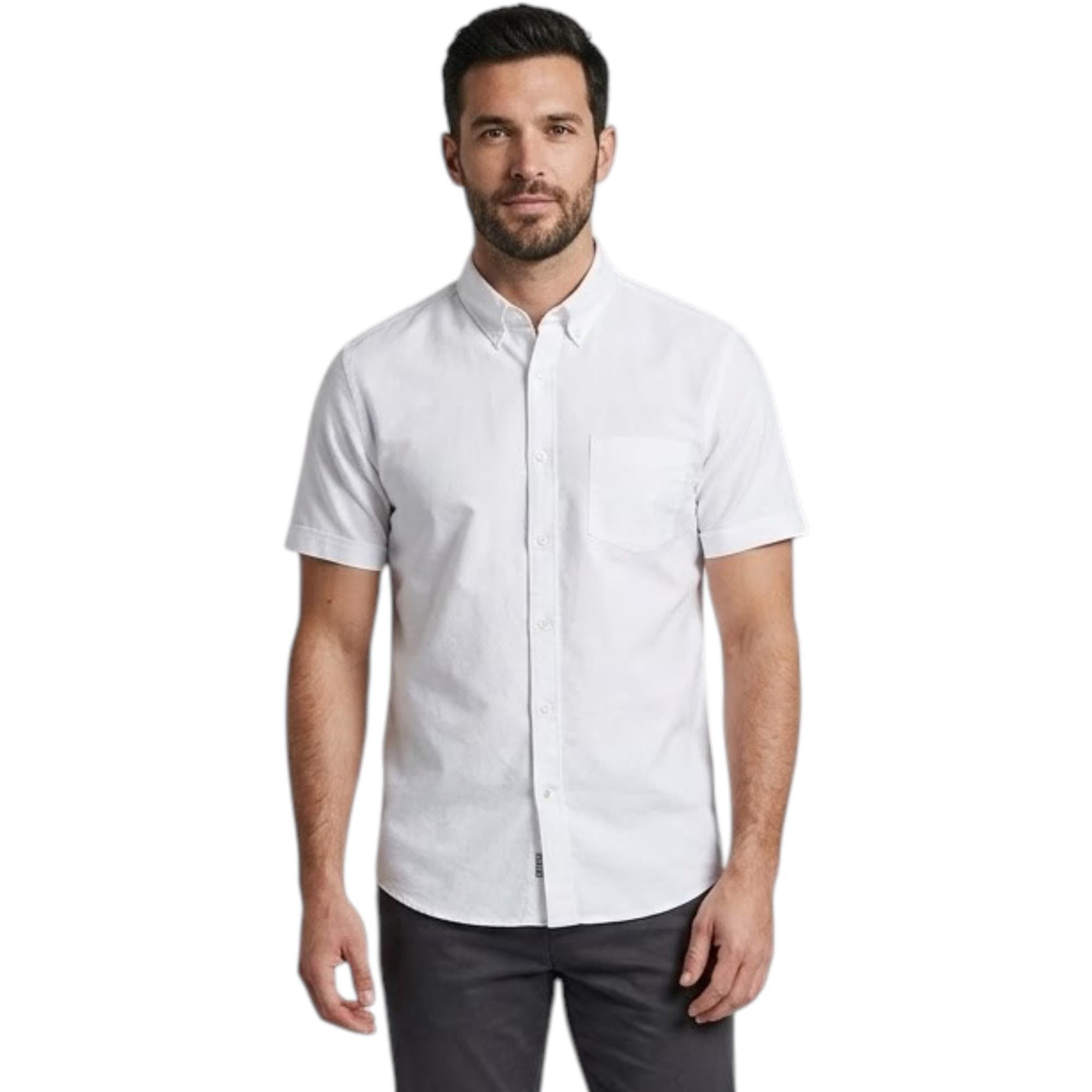 Springfield men's white short-sleeve shirt front view, regular fit with chest pocket