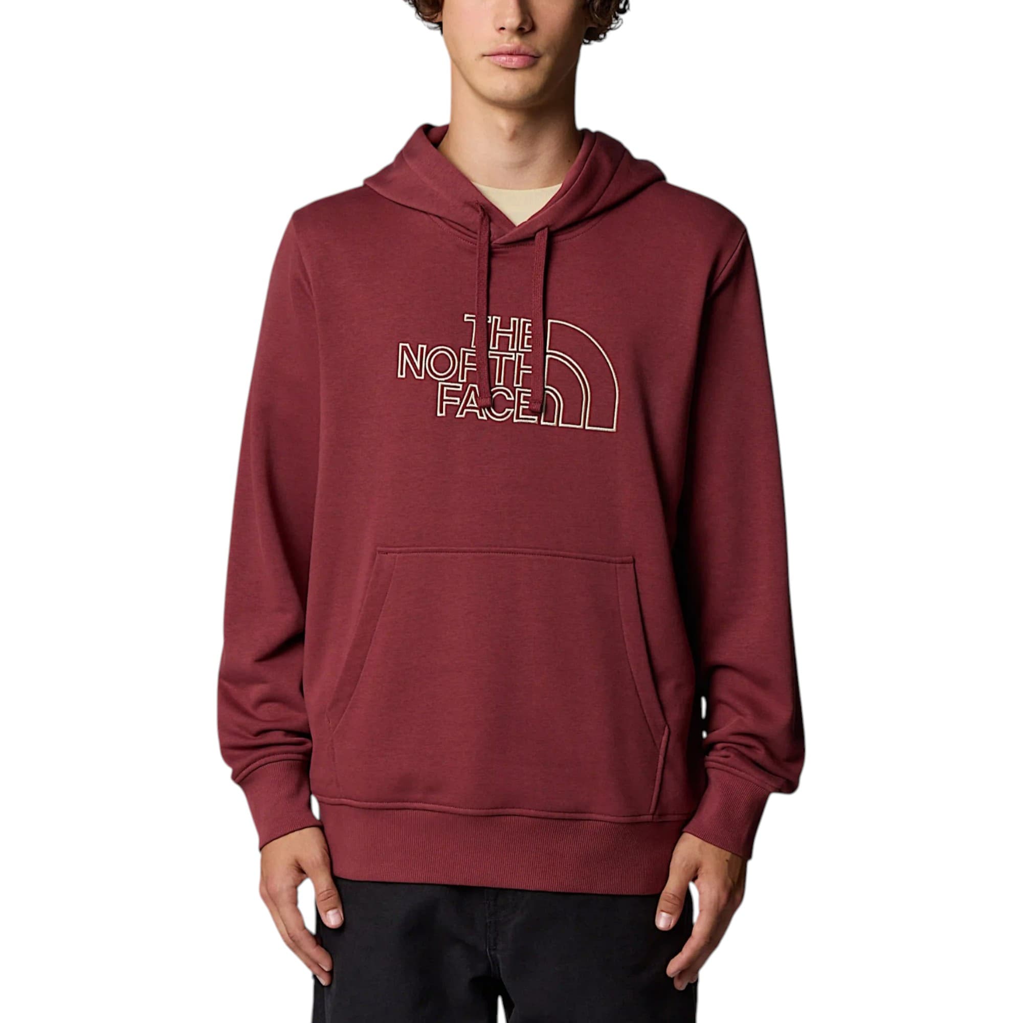The North Face Drew Peak Light Hoodie maroon front view with embroidered logo