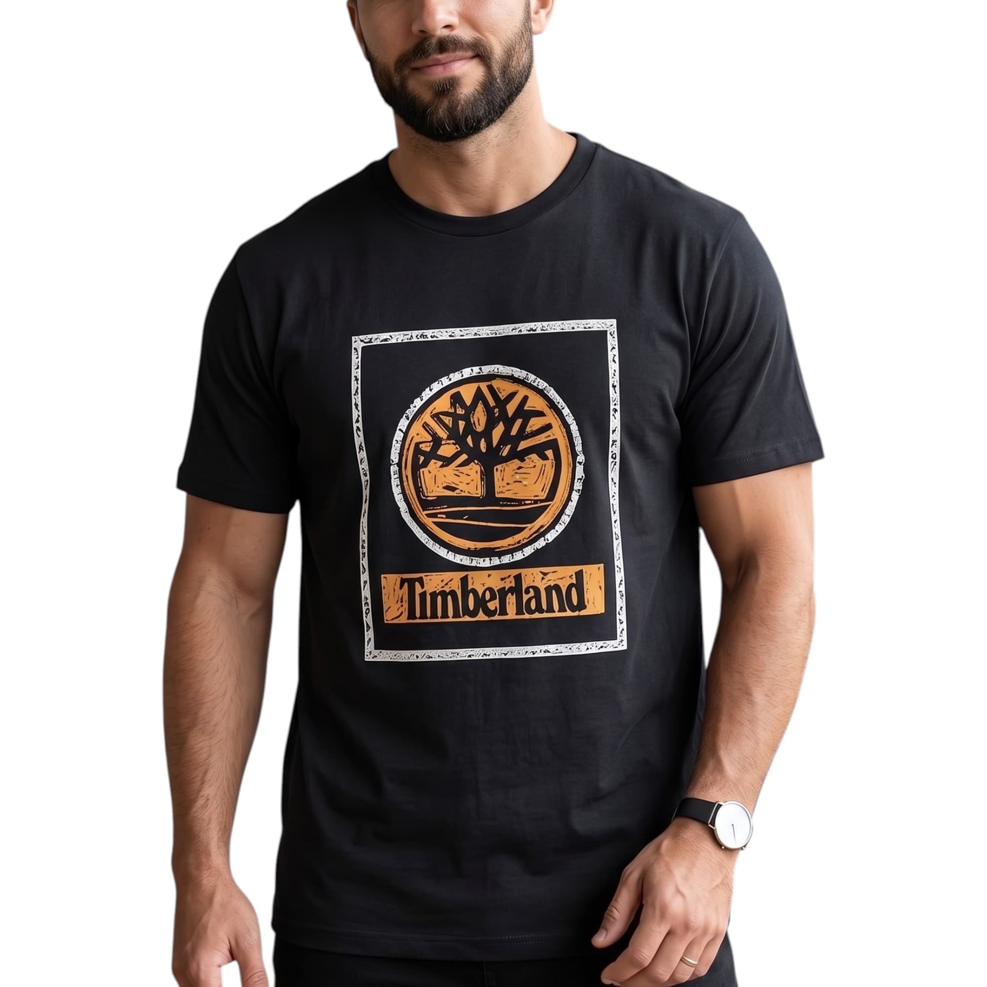 Timberland men's black t-shirt front view with logo