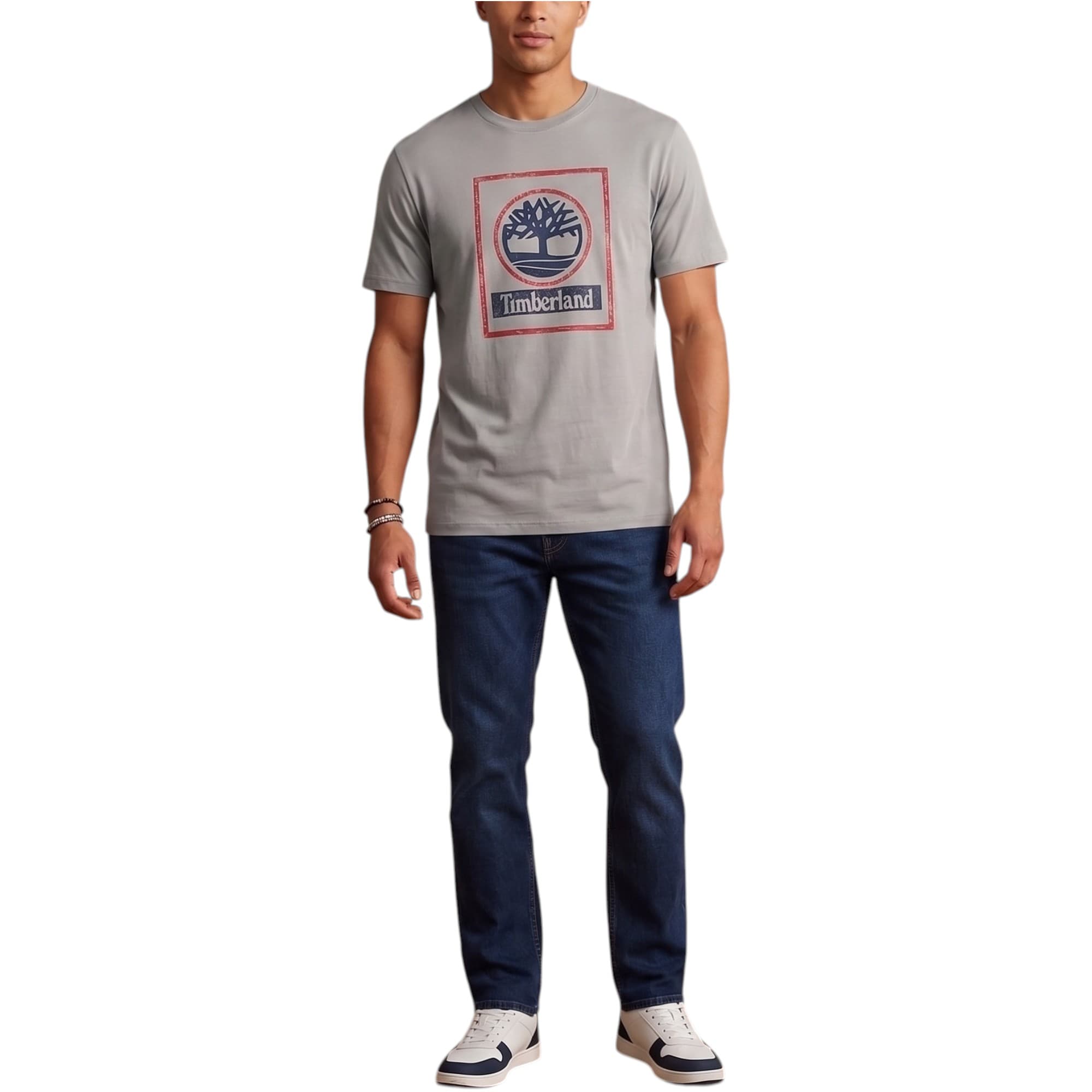 Timberland men's grey t-shirt with chest logo, front view