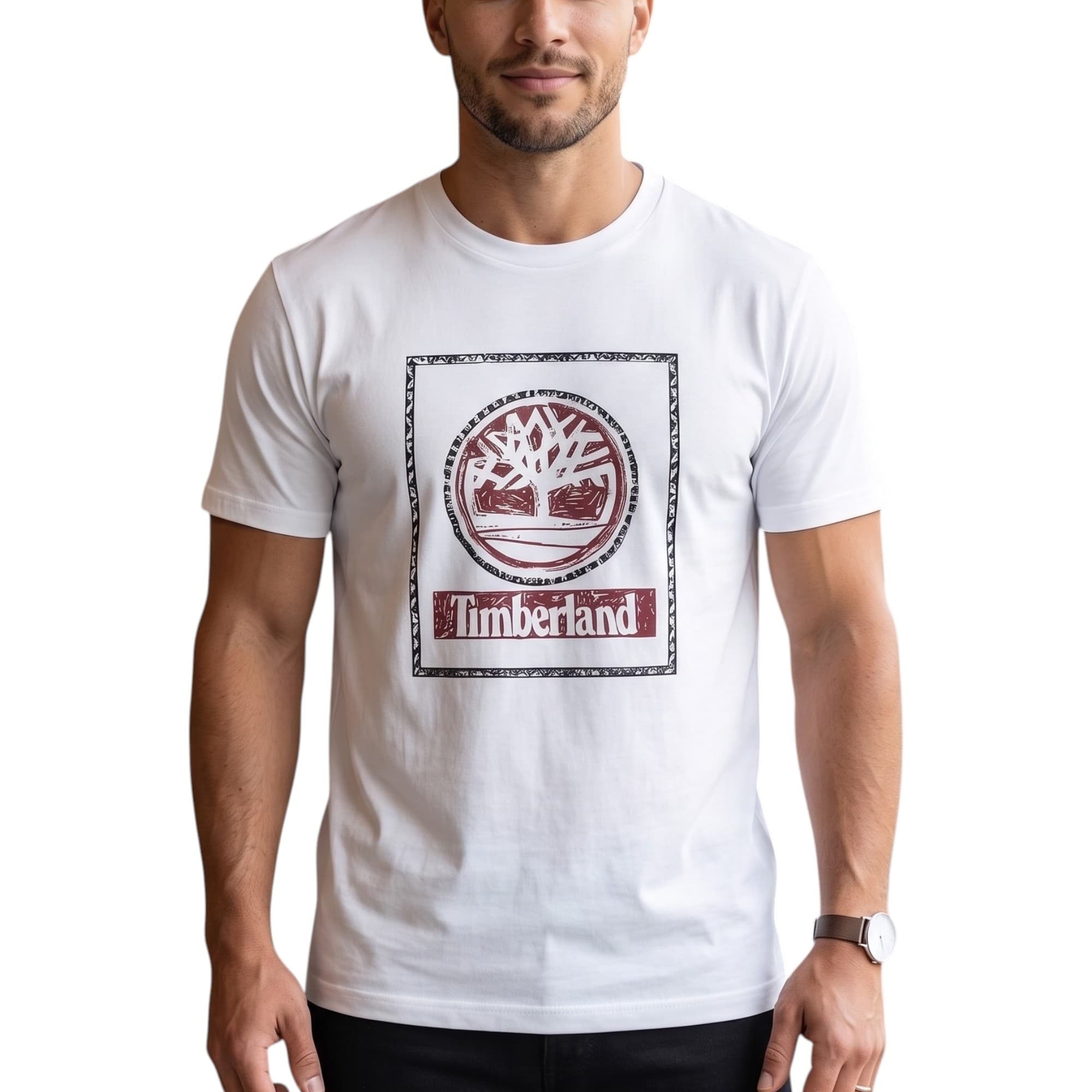 Timberland white men's t-shirt front view with chest logo