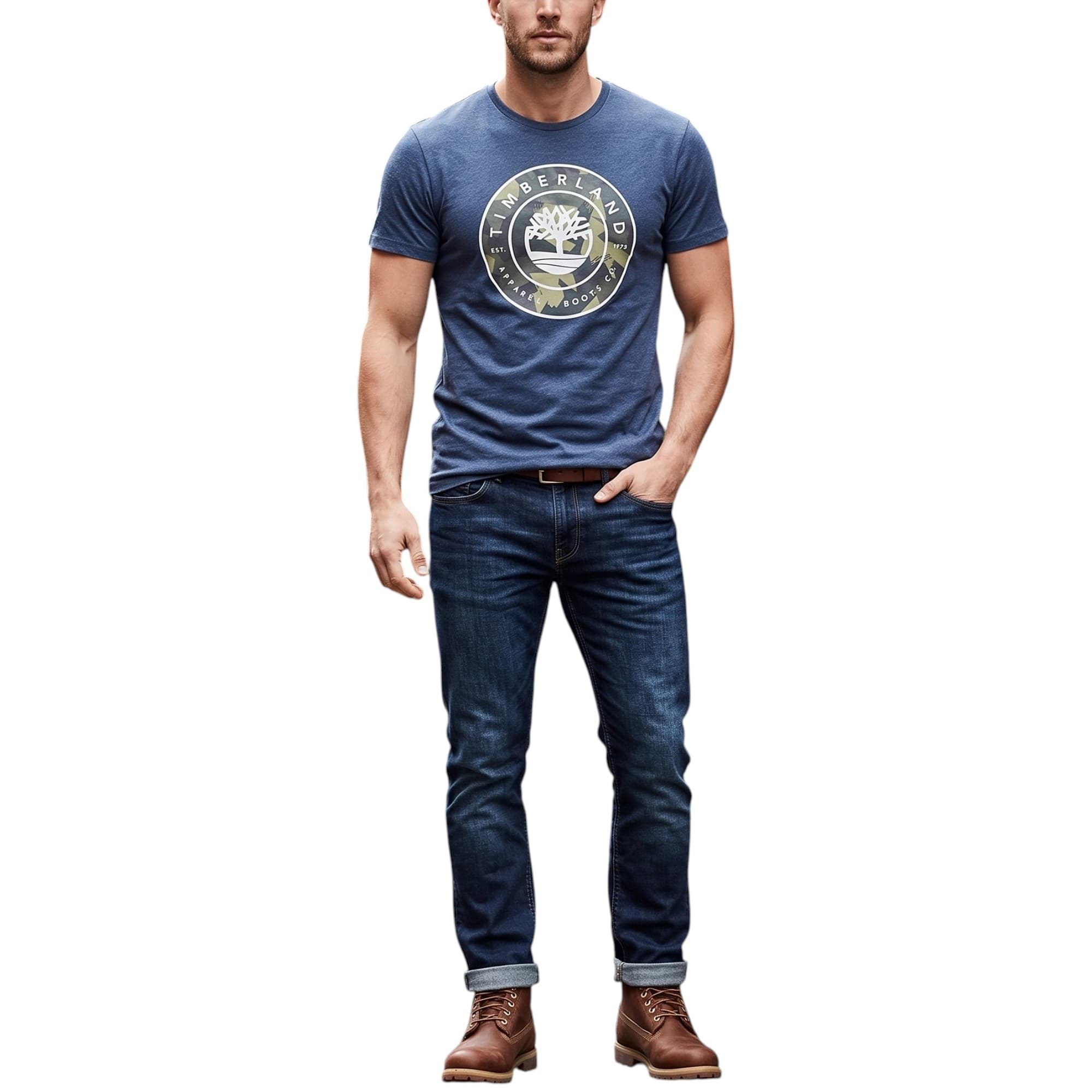 Timberland navy printed t-shirt with 3D Tree Logo front view
