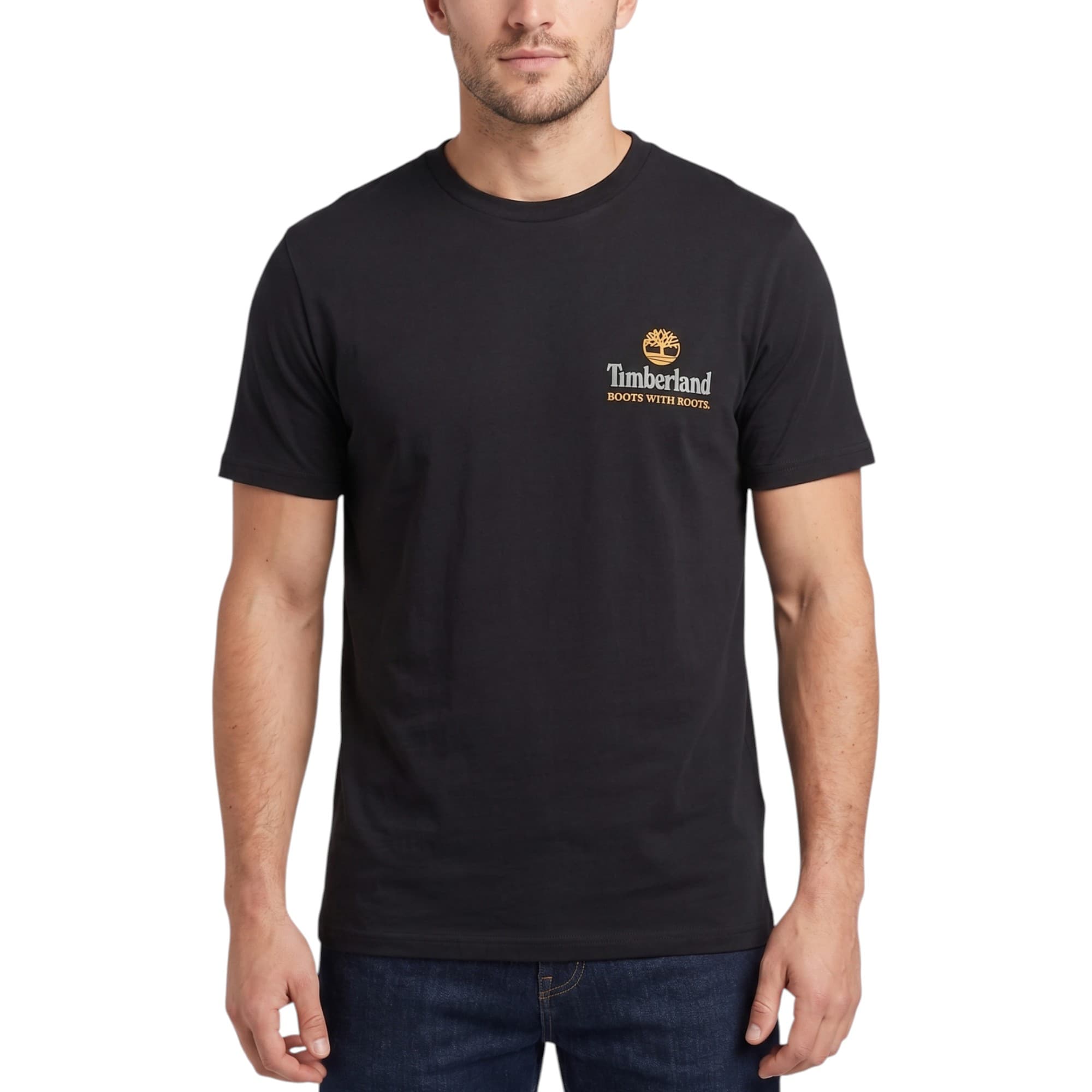 Timberland Illustrated Tree Logo men's t-shirt in black, front view with graphic print