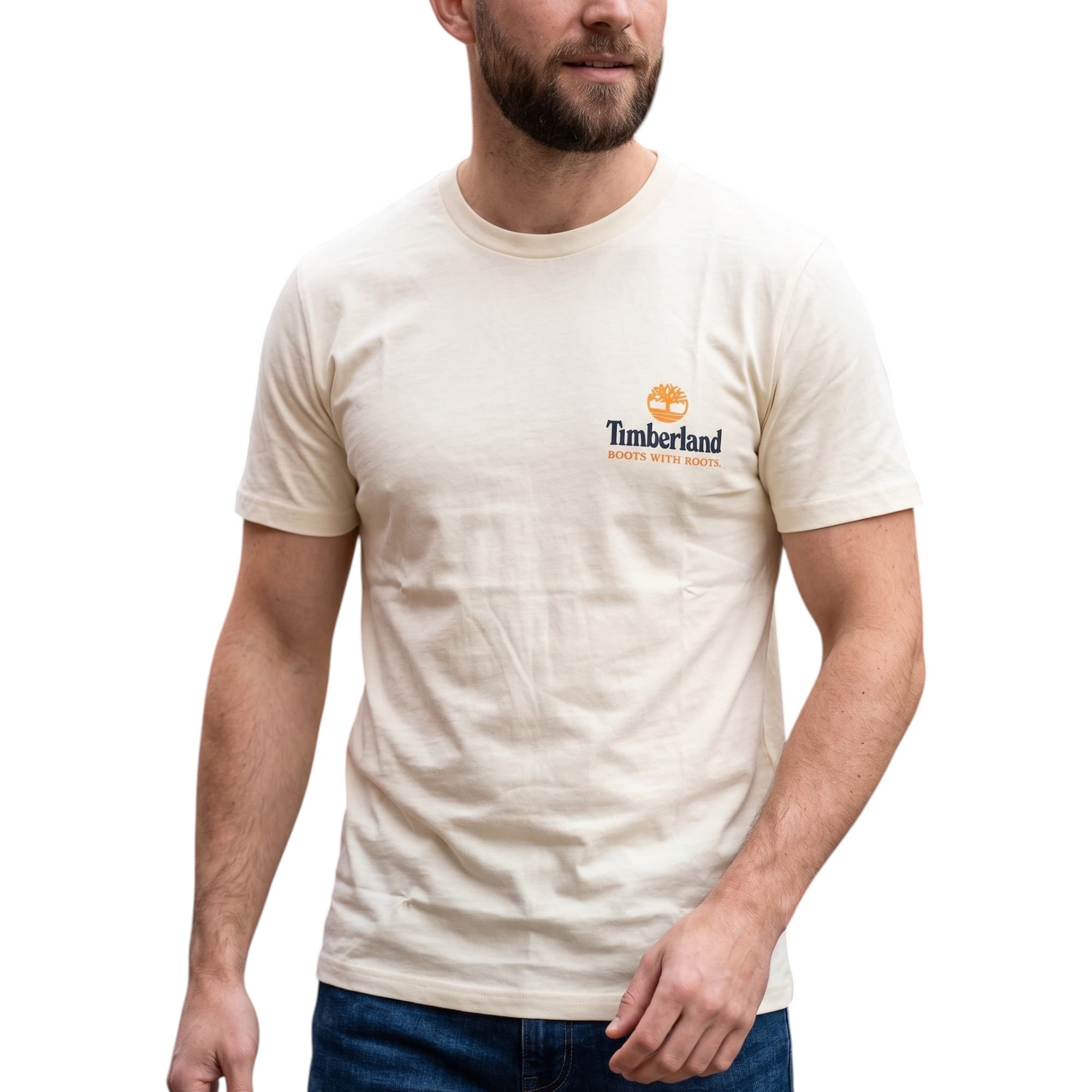 Timberland illustrated tree logo mens T-shirt in light yellow, front view