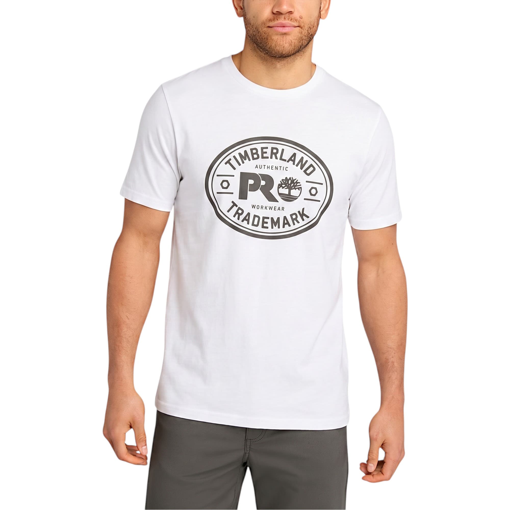 Timberland Pro Trademark white cotton men's crew neck t-shirt front view