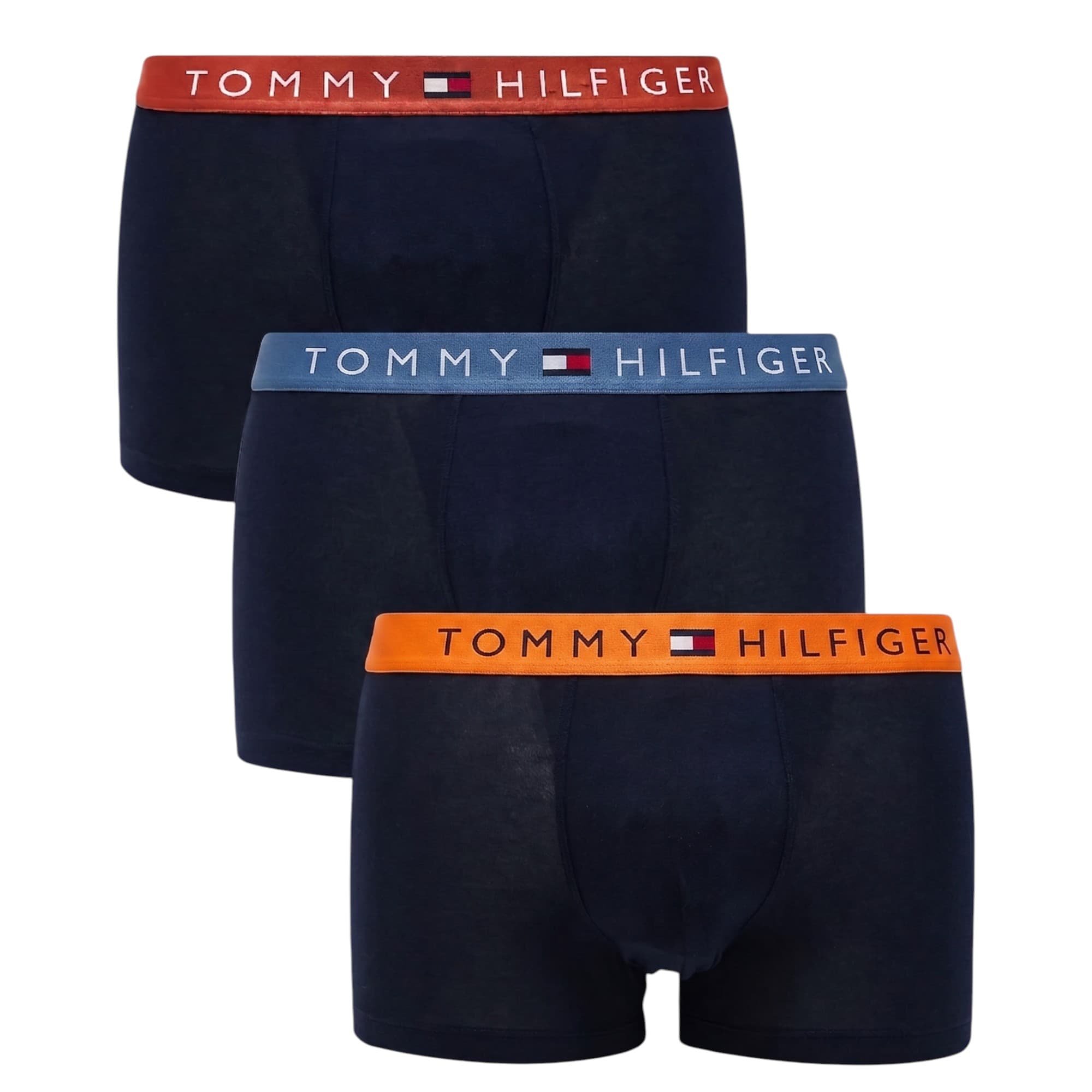 Tommy Hilfiger mens orange-red trunks front view with logo waistband