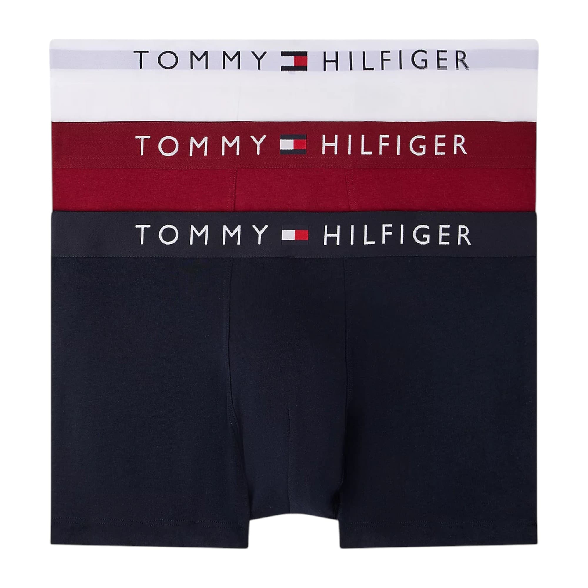 Tommy Hilfiger men's white trunks front view with logo waistband