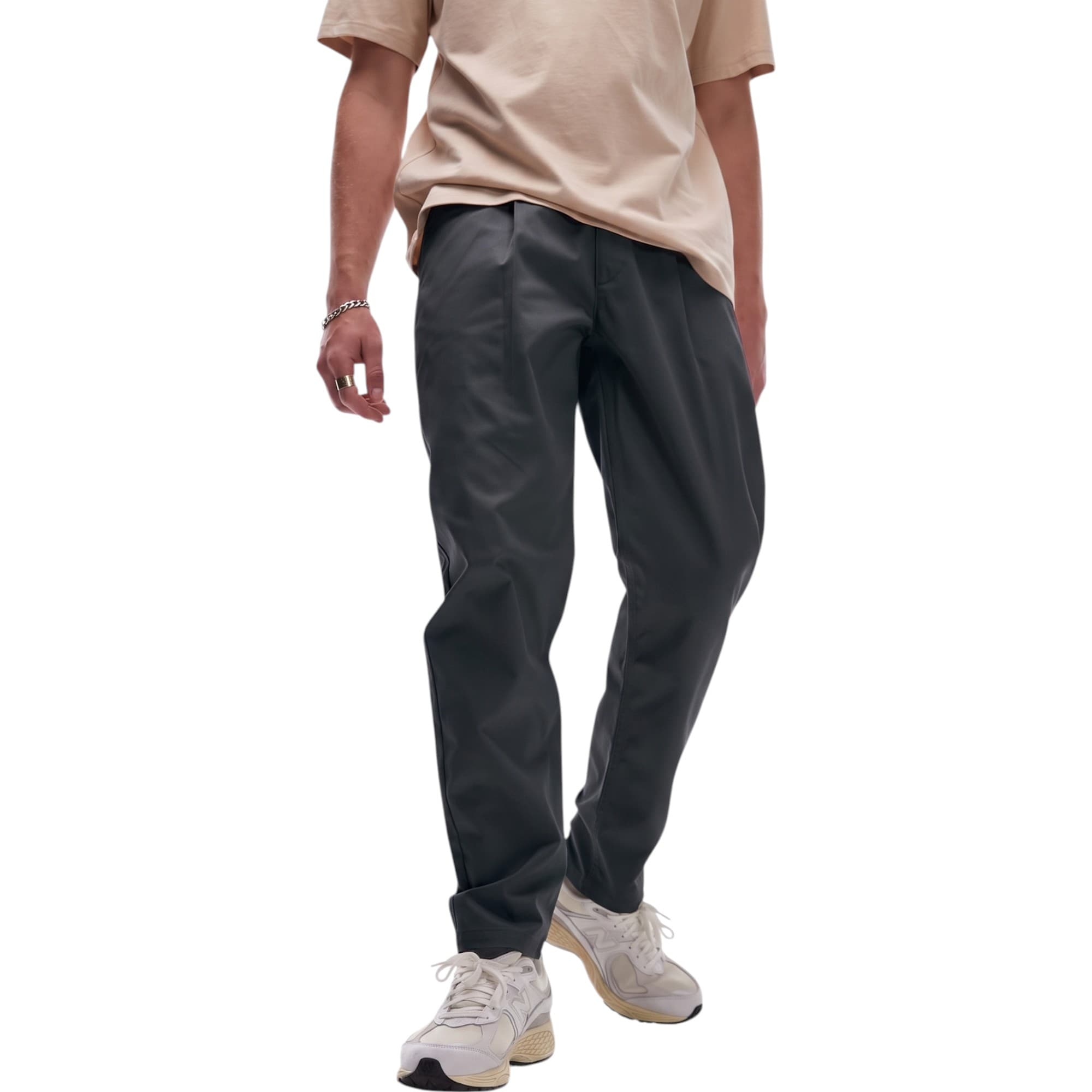 Topman black chino trousers front view, regular tapered fit