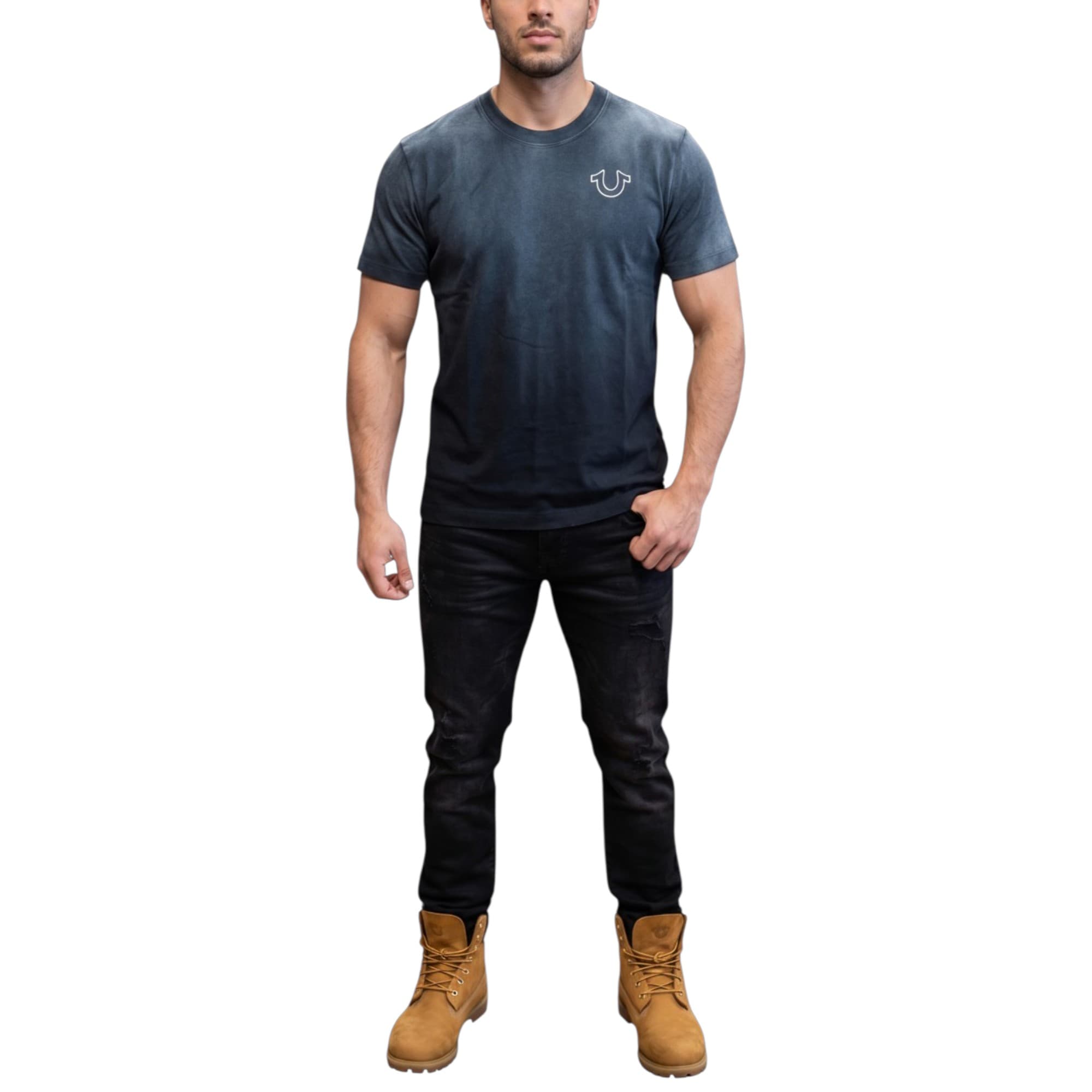 True Religion men's black heavyweight vintage Buddha cotton t-shirt front view