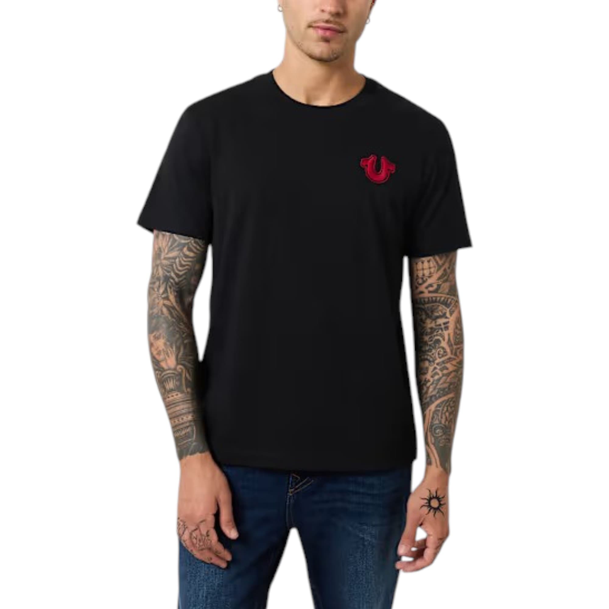 True Religion black men's t-shirt with embroidered horseshoe logo front view