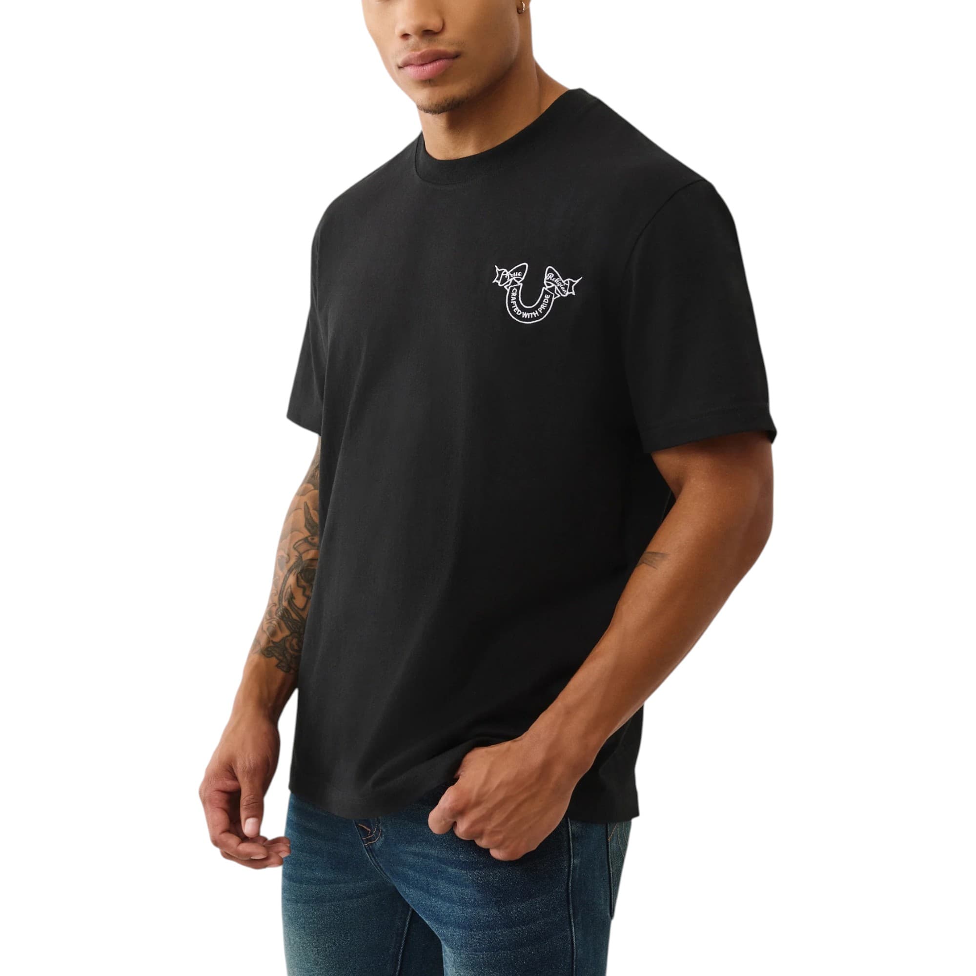 True Religion black men's crew neck t-shirt front view