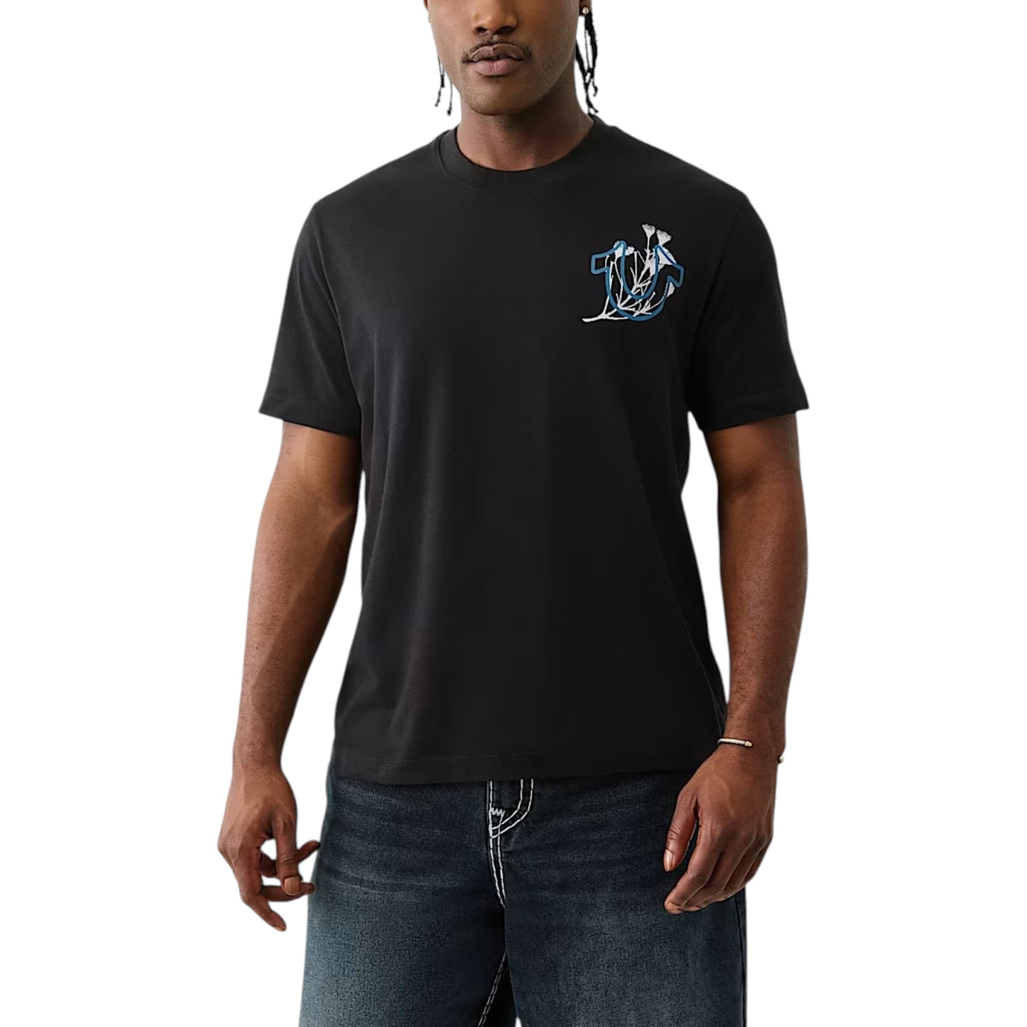 True Religion black nature graphic crew neck mens t-shirt front view