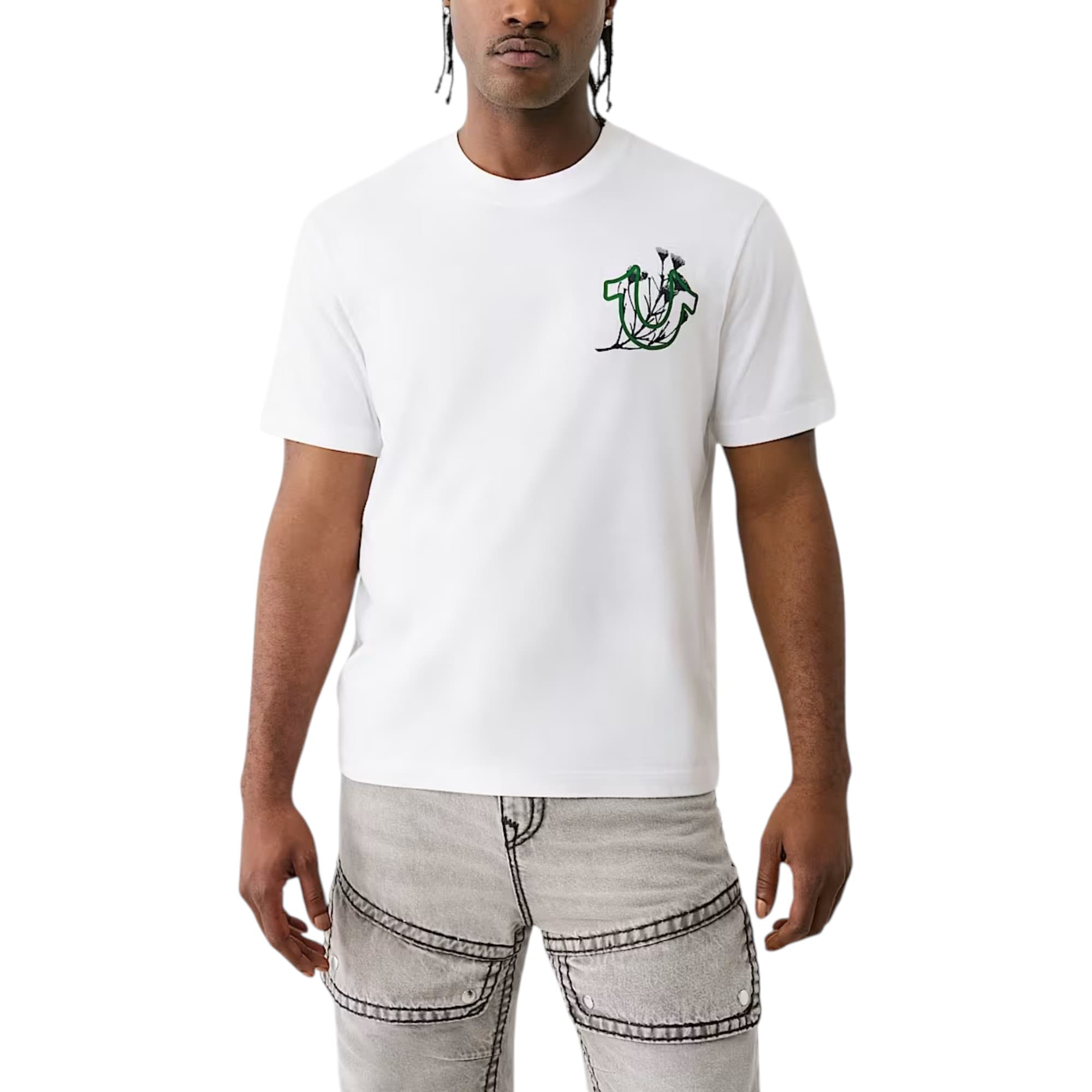 True Religion white nature graphic crew neck mens t-shirt front view