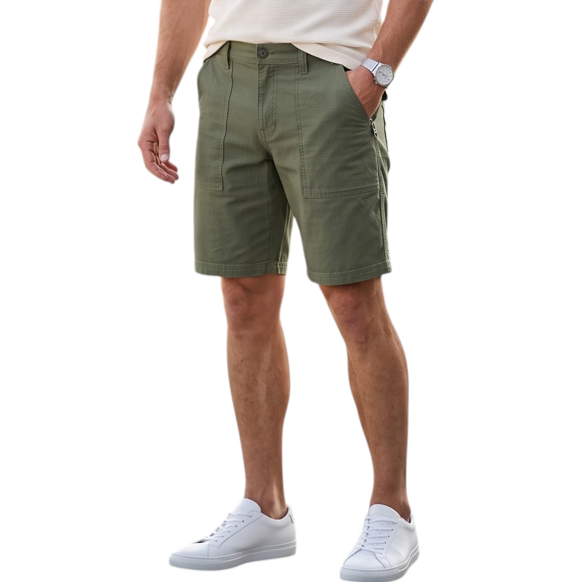 Weatherproof mens green chino shorts front view