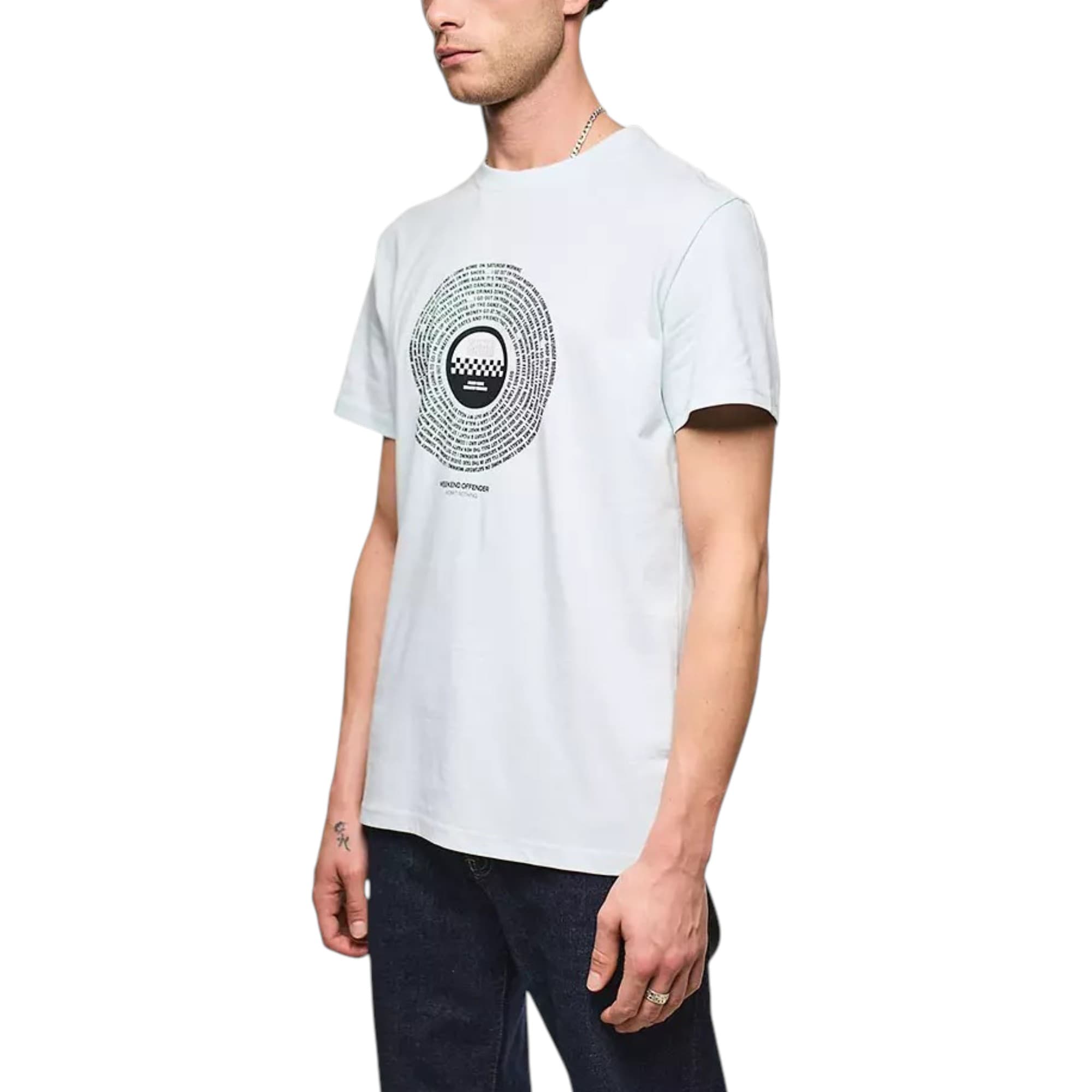 Weekend Offender Men's Blue T-Shirt with Friday Night Saturday Morning graphic print, front view