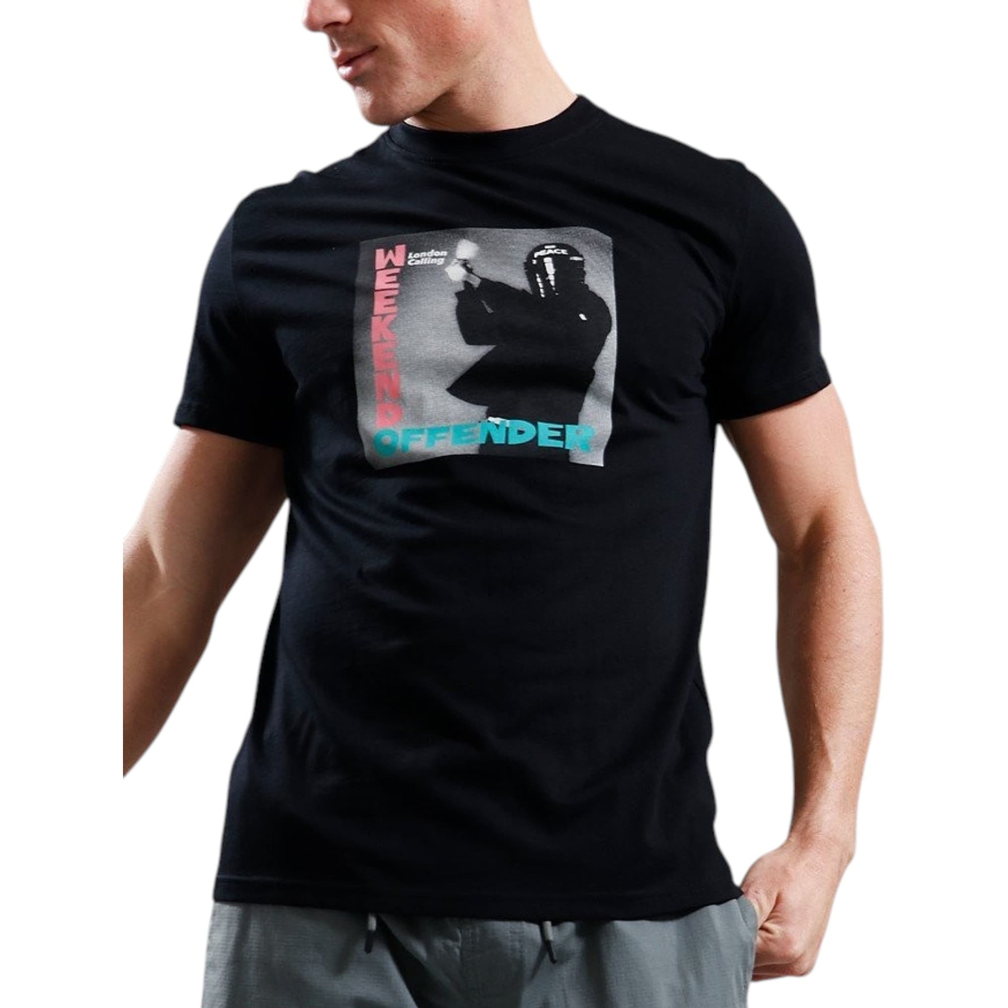 Weekend Offender London Calling Men's T-Shirt front view in black cotton