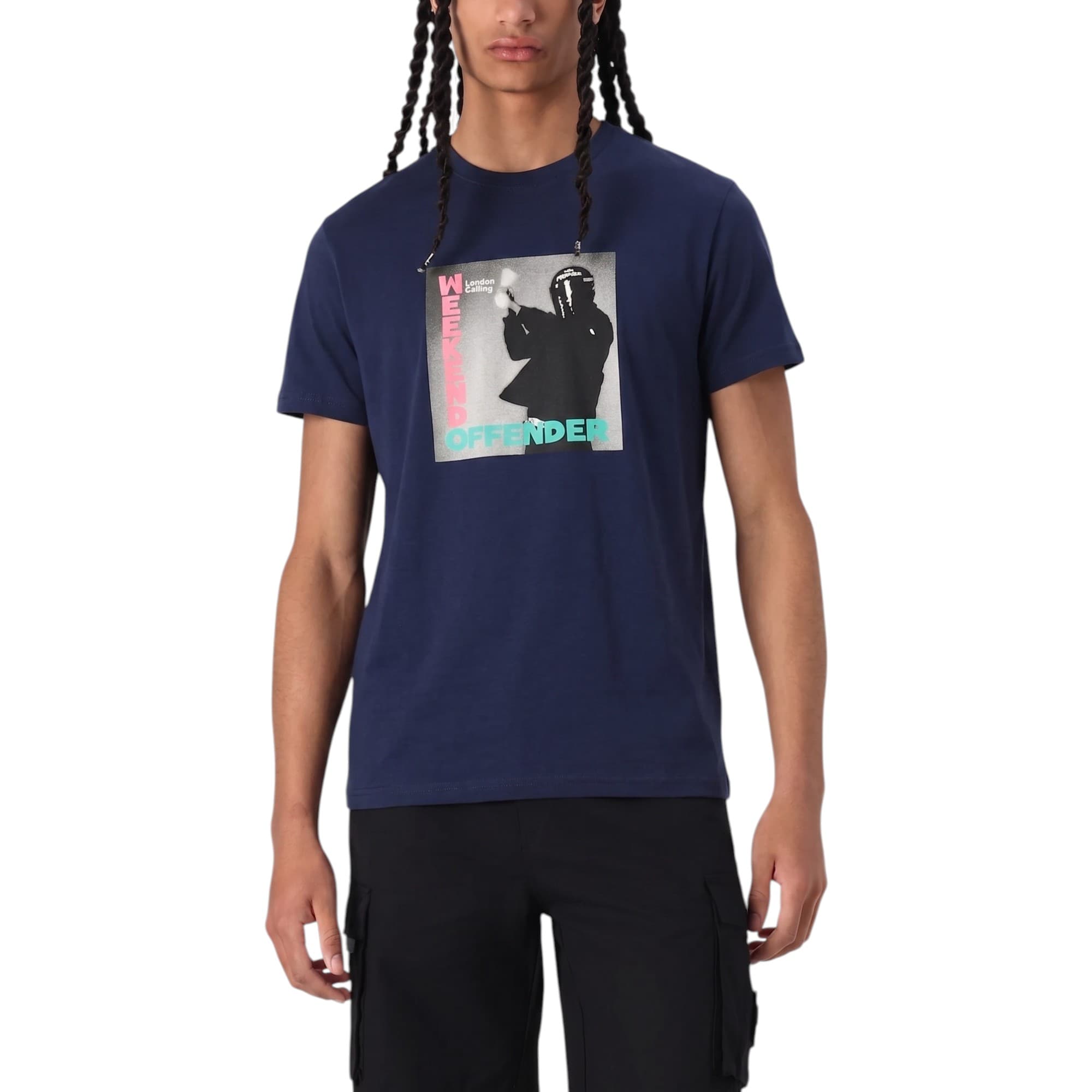 Weekend Offender London Calling navy men's graphic t-shirt front view