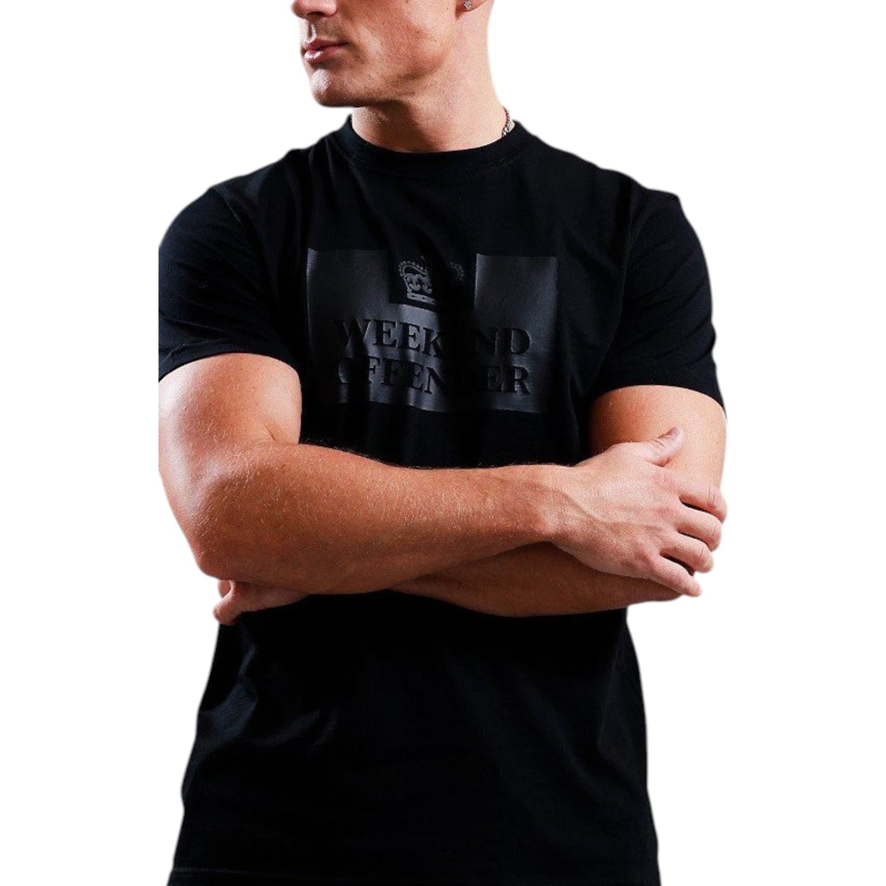Weekend Offender McMoney black cotton t-shirt front view with large prison logo