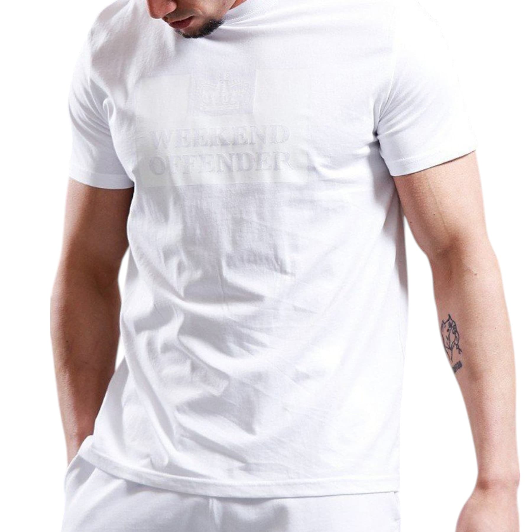 Weekend Offender McMoney men's white cotton t-shirt with large prison logo front