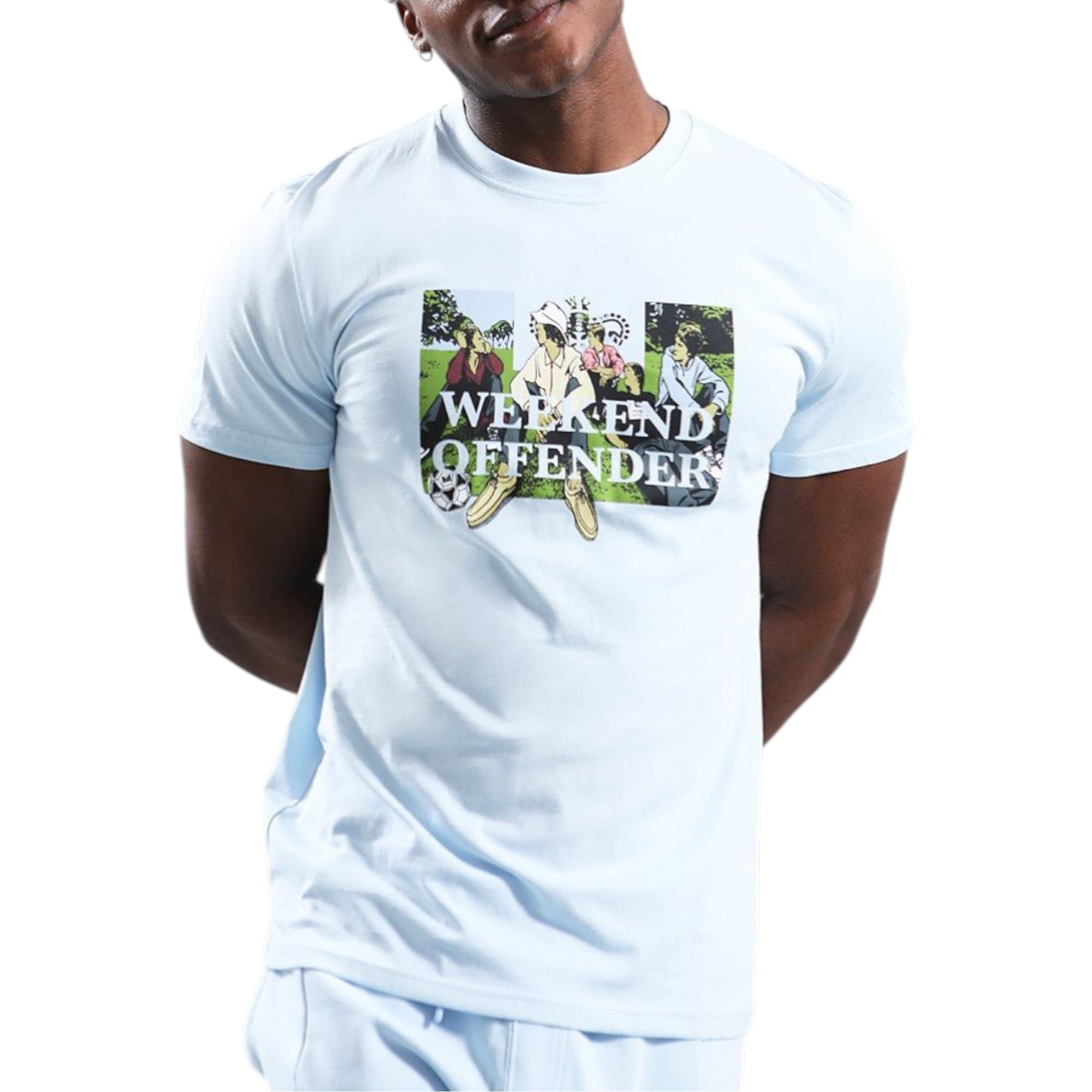 Weekend Offender men's ocean blue cotton T-shirt with ribbed crew neck, front view