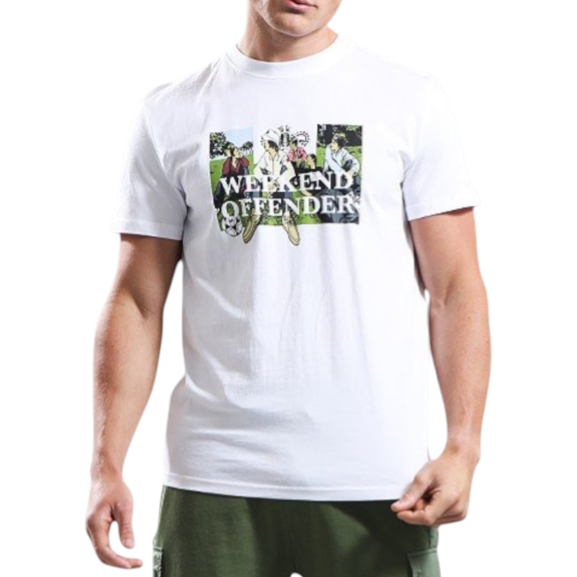 Weekend Offender men's white cotton t-shirt front view with ribbed crew neck