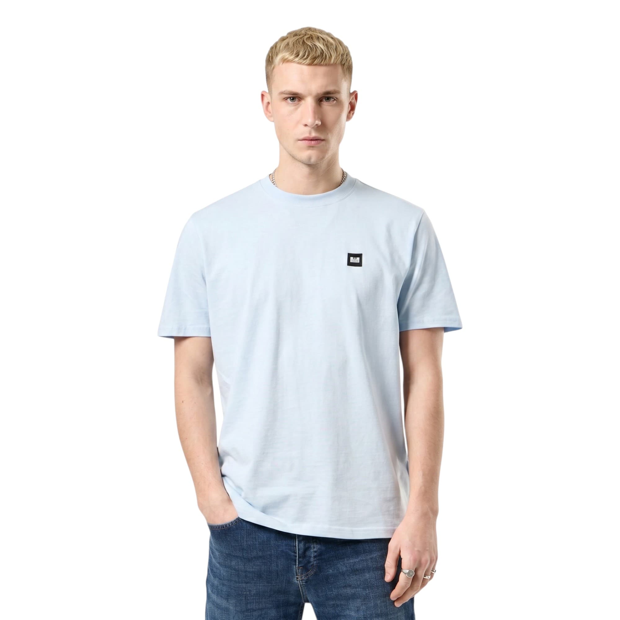 Weekend Offender Cannon Beach blue cotton T-shirt front view with iconic WO chest badge