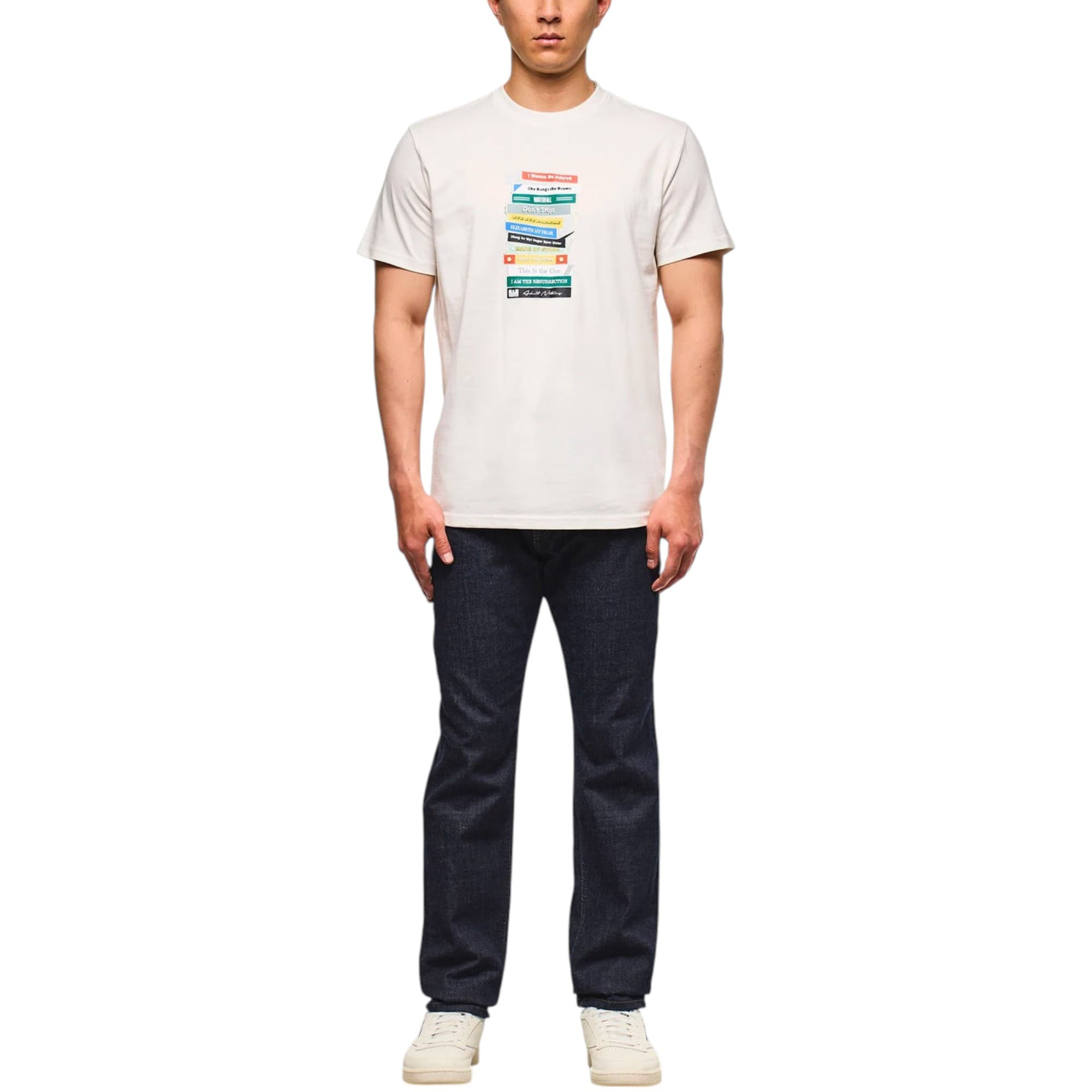 Weekend Offender Limone Graphic off-white cotton men's t-shirt with cassette tape chest print, front view
