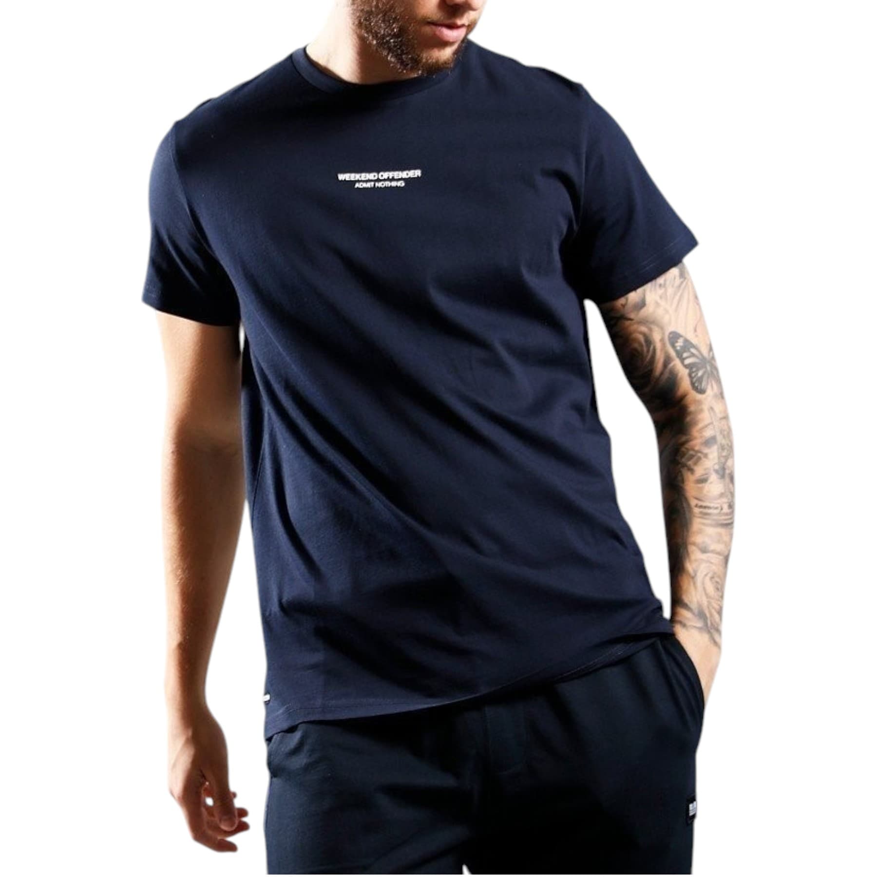 Weekend Offender Peele navy men's T-shirt front view with ribbed crew neck