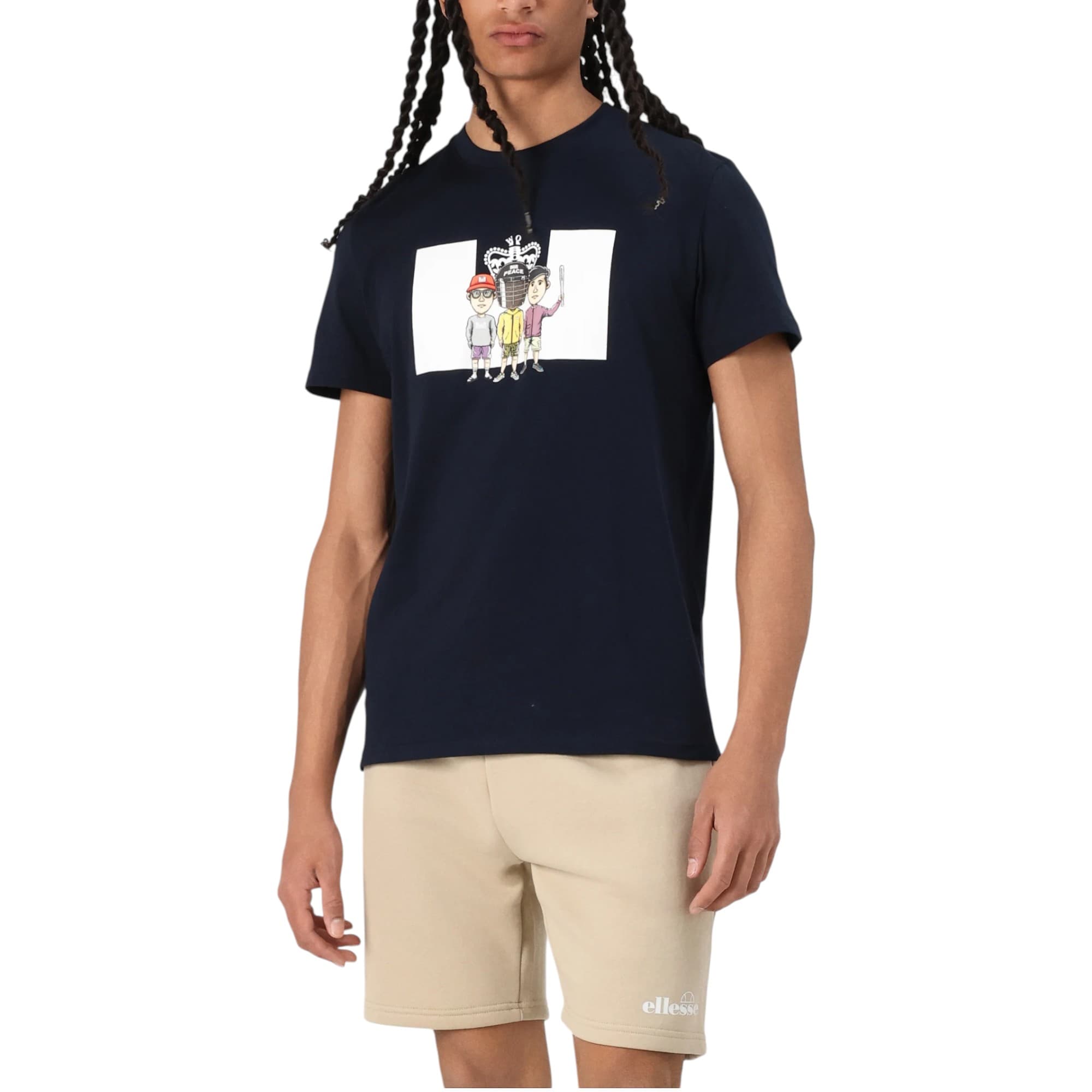 Weekend Offender men's navy graphic t-shirt front view, regular fit crew neck