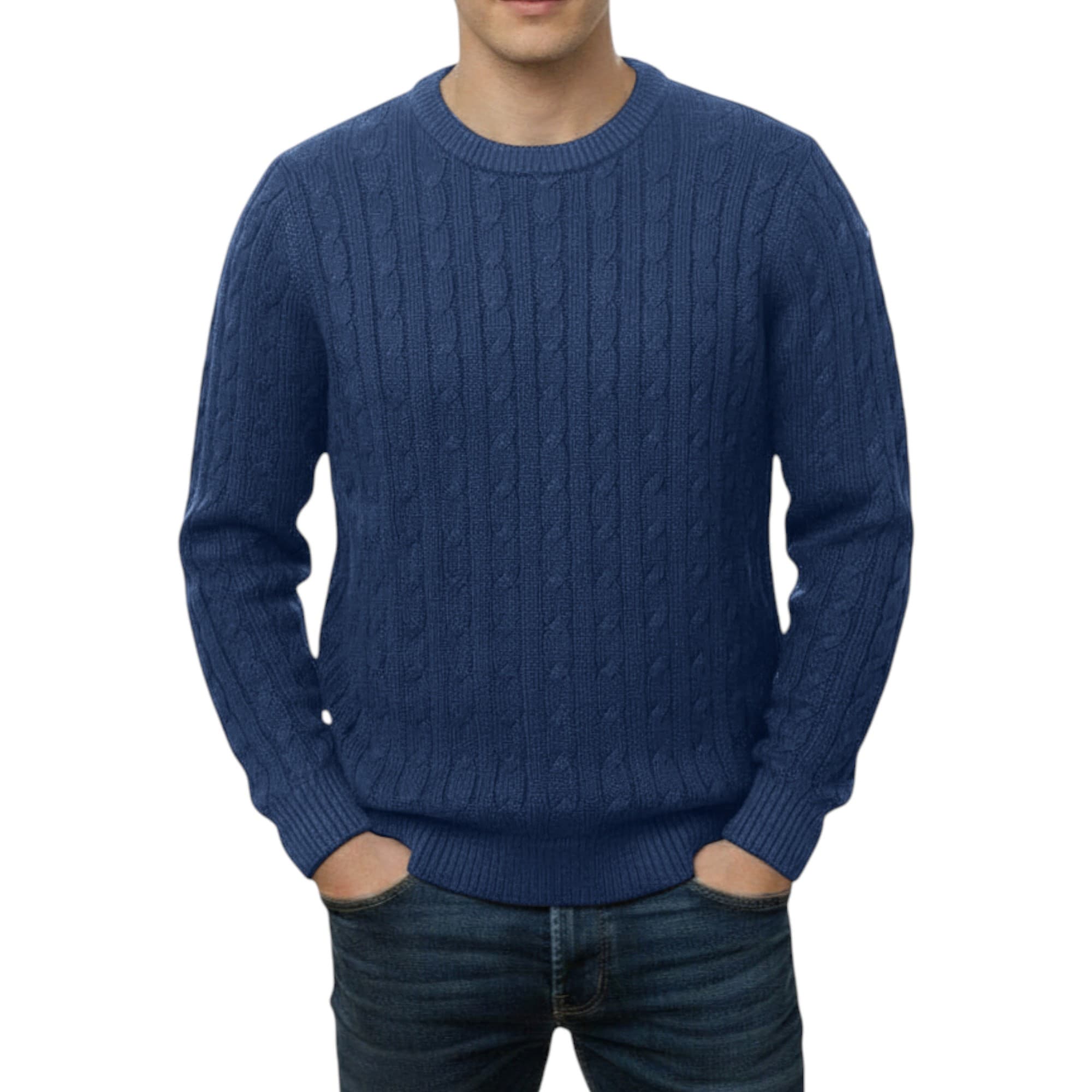 Firetrap navy cable knit men's sweatshirt front view