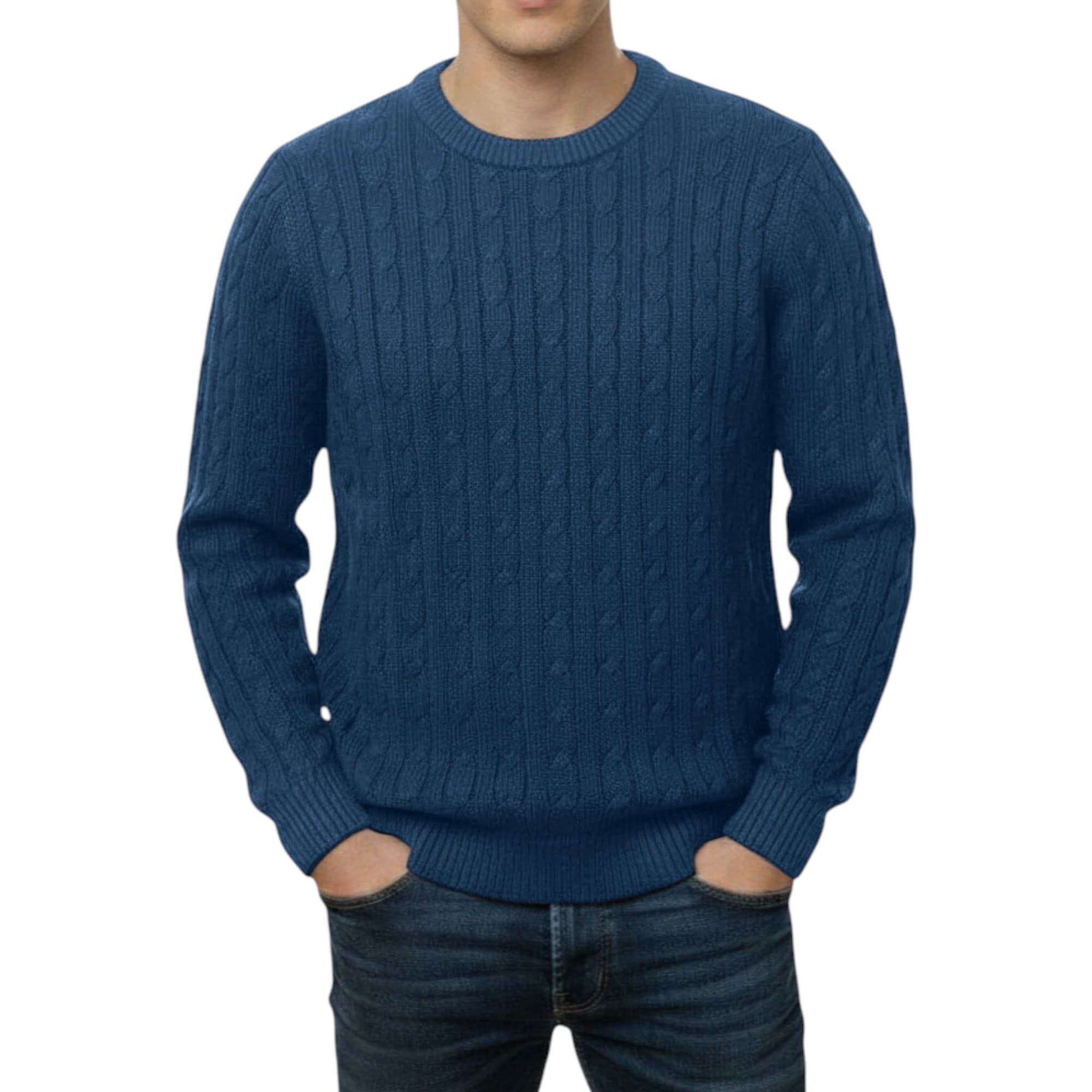 Firetrap mens cable knit sweatshirt in emerald green, front view