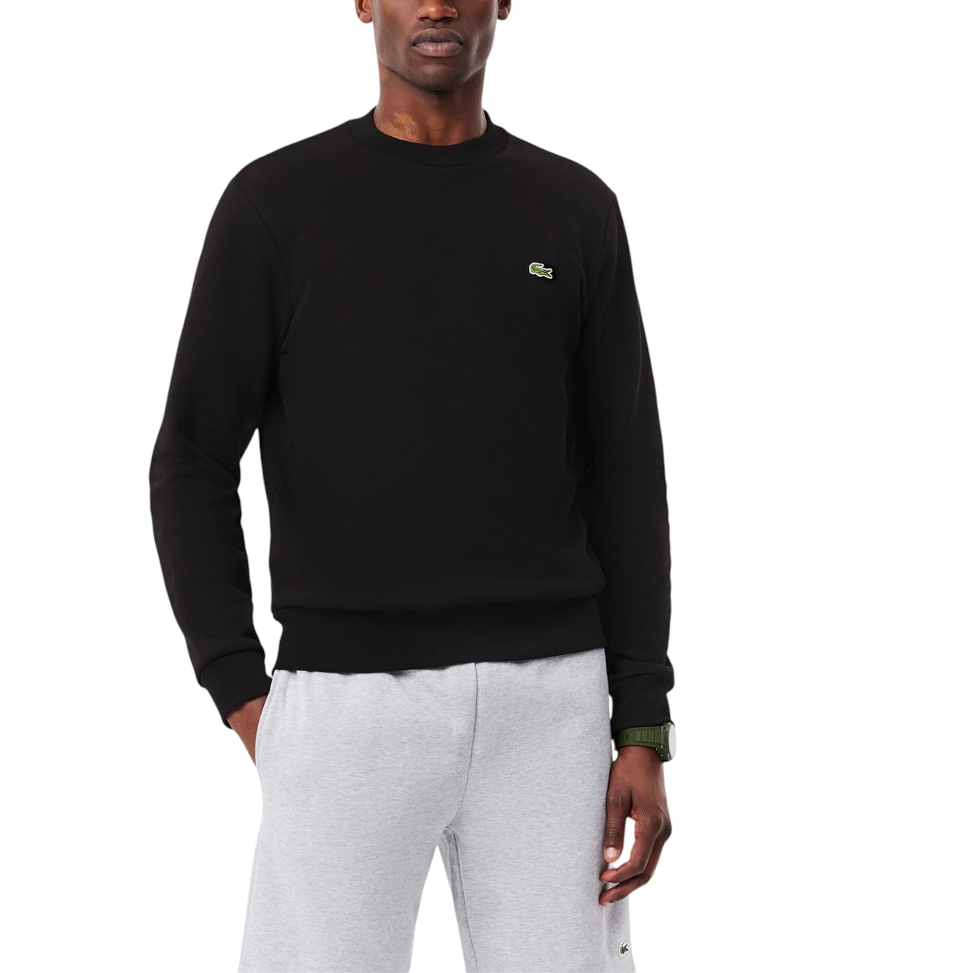 Lacoste SH9608-00 black men's sweatshirt with embroidered crocodile logo, front view
