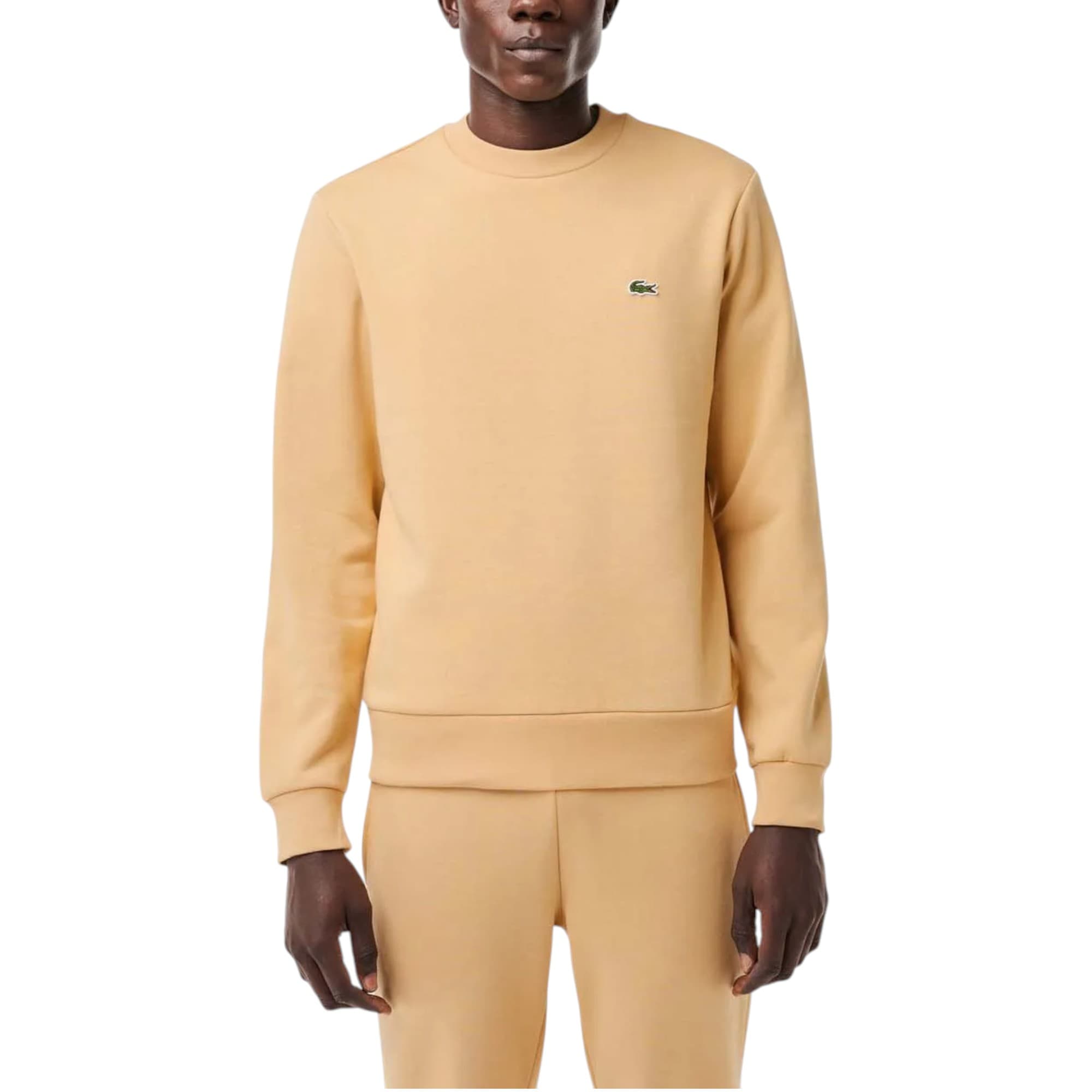 Lacoste beige cotton sweatshirt front view with embroidered crocodile logo