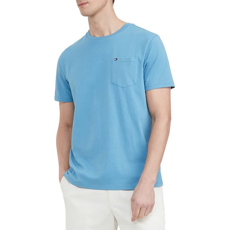 Tommy Hilfiger sky blue crew neck mens t-shirt with embroidered chest logo
