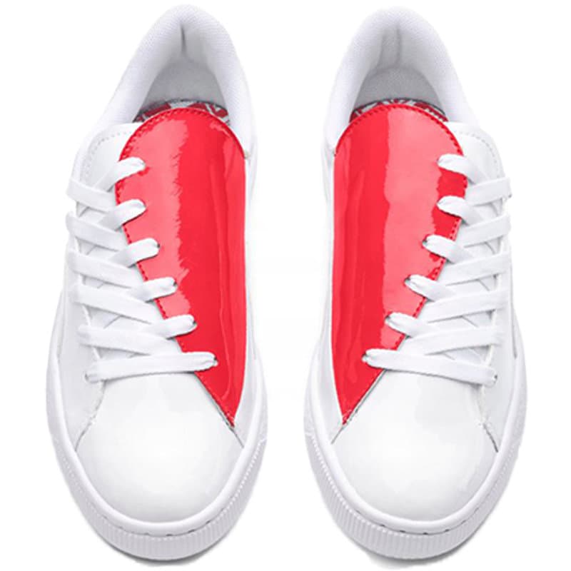 PUMA Basket Crush white leather women's trainers, front view with asymmetrical lacing