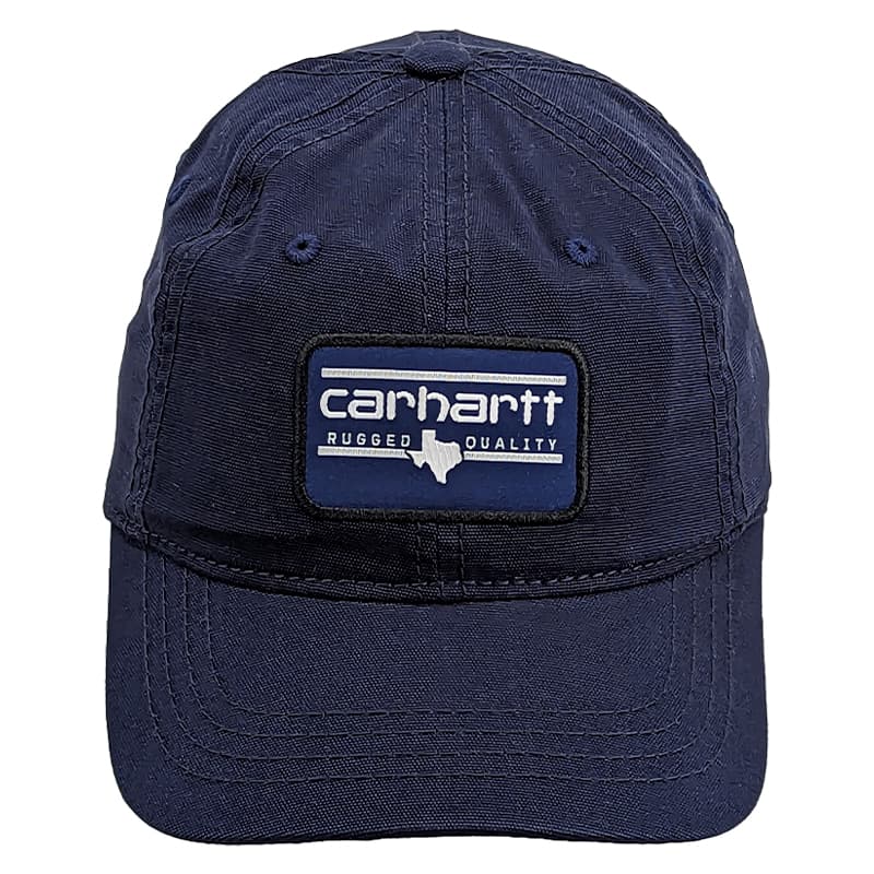 Carhartt men's navy baseball cap front view with embossed logo