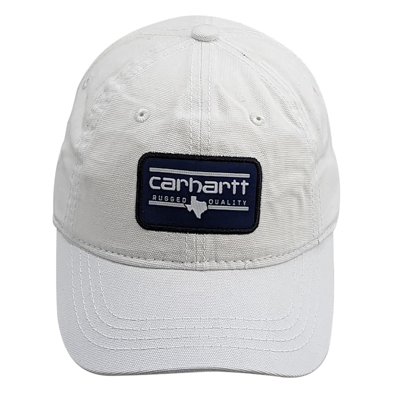 Carhartt white cotton baseball cap front view with embossed logo