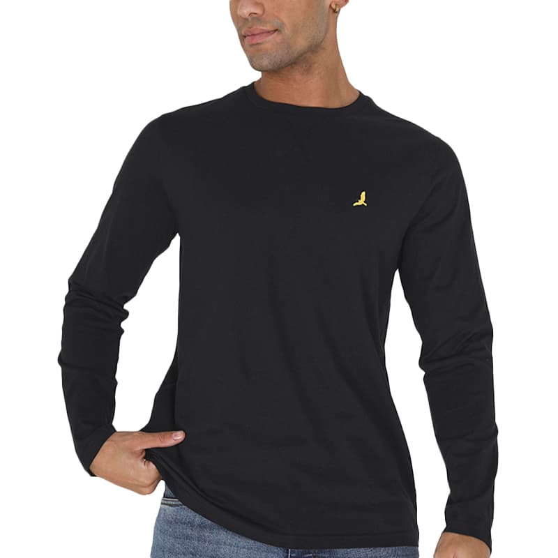 Brave Soul black long sleeve t-shirt with embroidered logo, front view